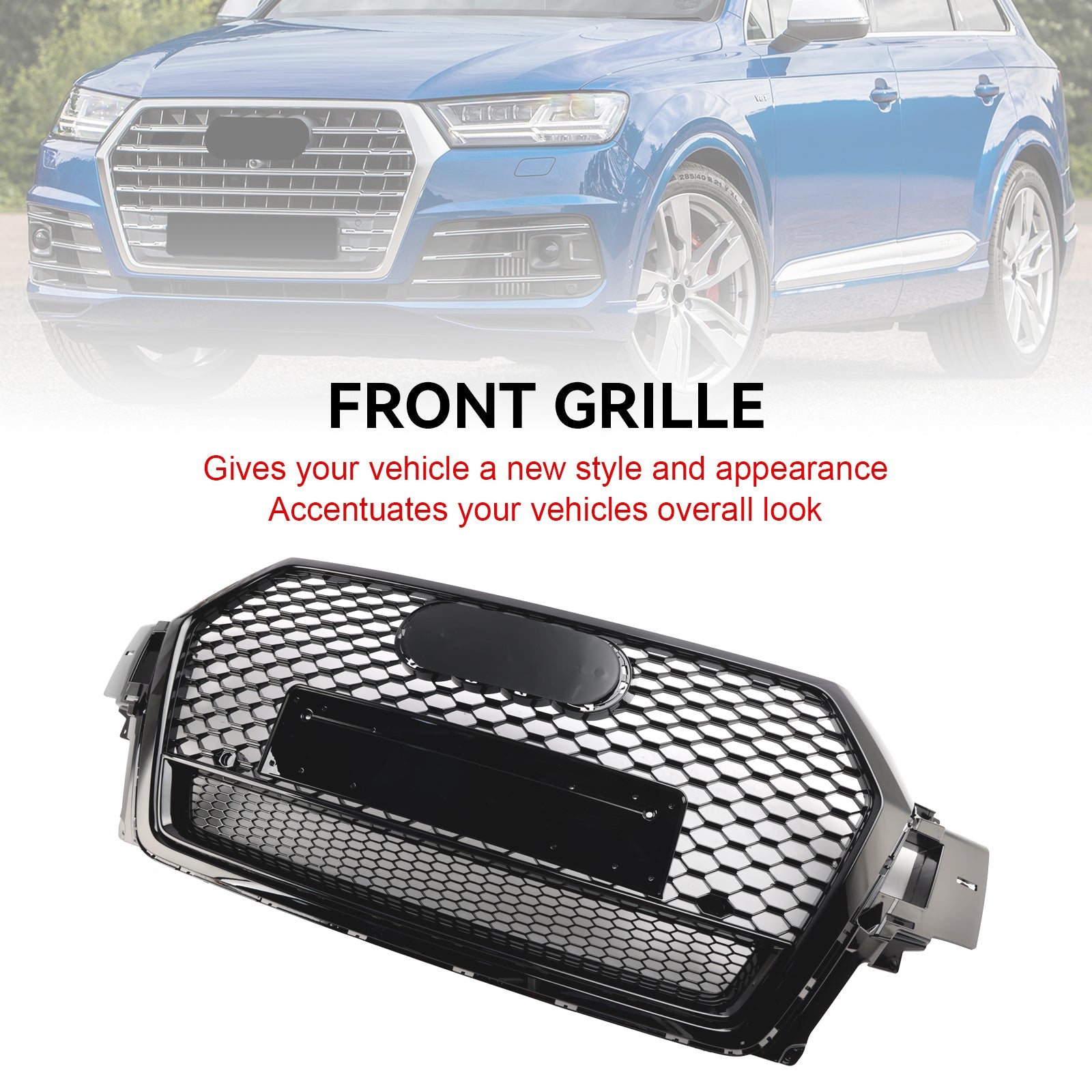 Gloss Black Front Bumper Radiator Vent Mesh Grille Grill Fit Audi Q7 2016-2019