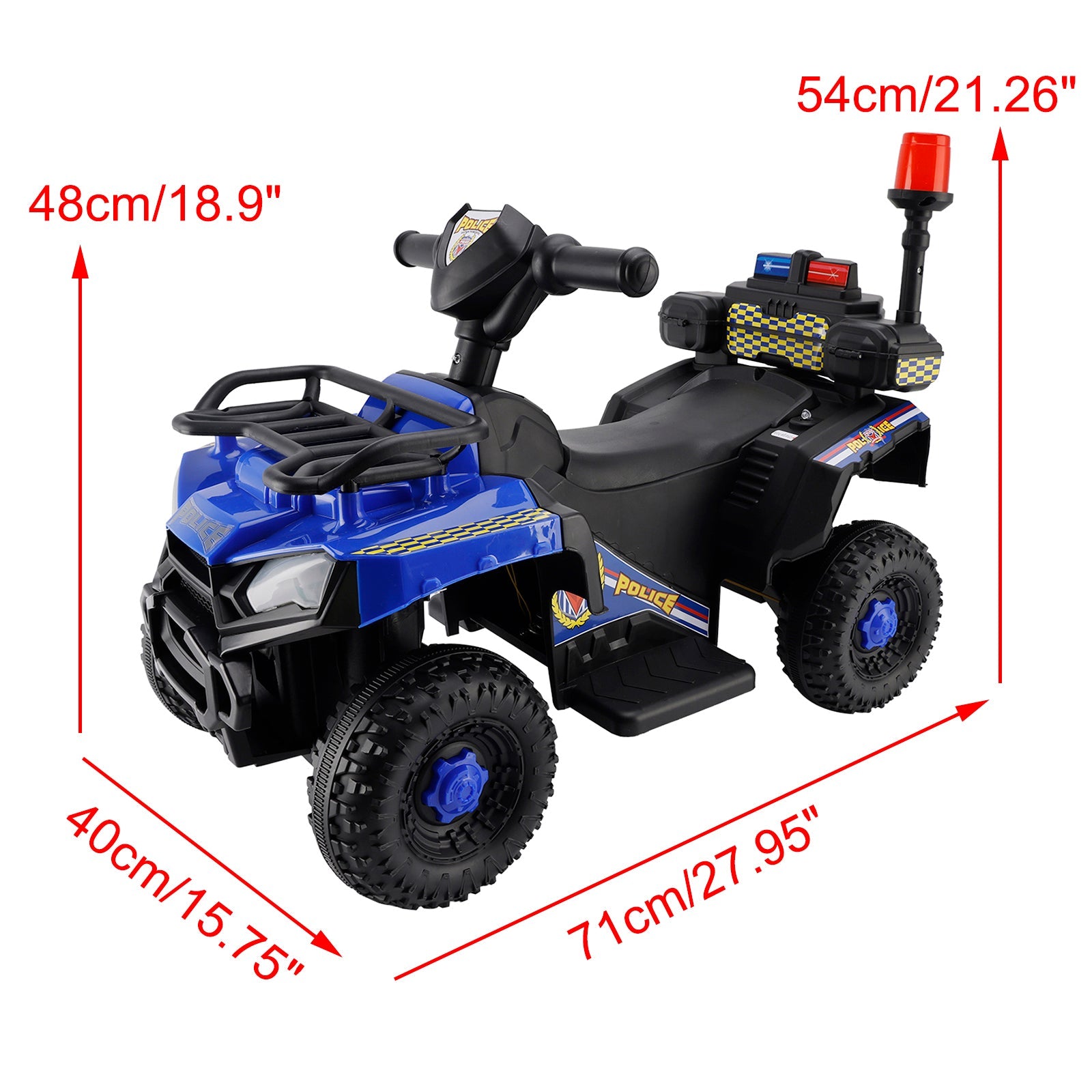 Dual Electric 6V Ride On Atv Police Car For Kid Toy Off-Road 4 Wheeler Car