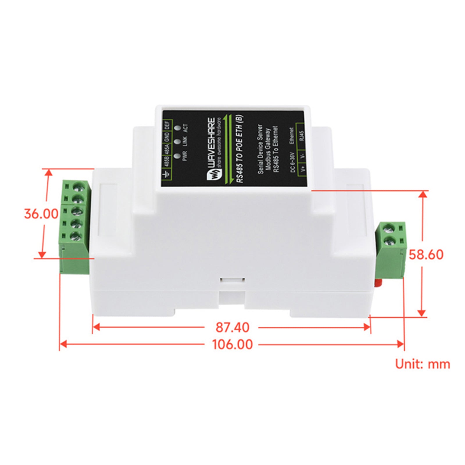 Industrial RS485 to RJ45 Ethernet Module Multi-Host to Serial Port Modbus Gateway