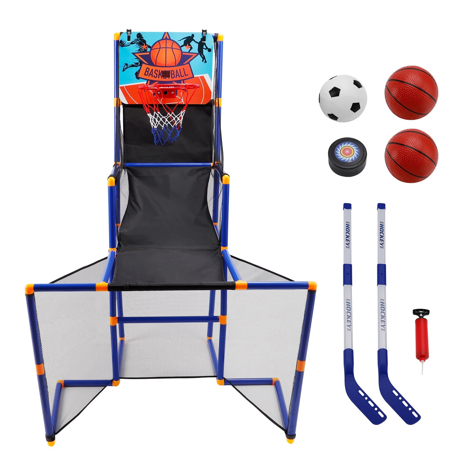 3In1 Scoring Basketball Stand Football Hockey Toy Gift Set For 3+ Years Kids