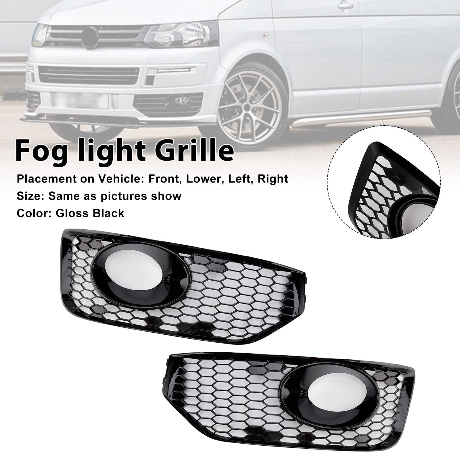 2010-2015 VW T5 T5.1 S-line Fog Lamp Light Cover Insert Grille Gloss Black