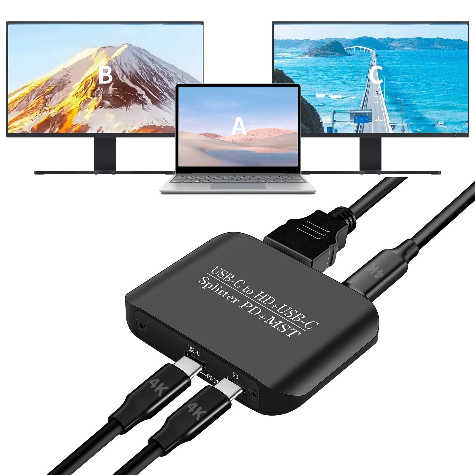 4K60TYPE-C to HDMI+TYPE-C Adapter Different Same Display Power Supply Splitter