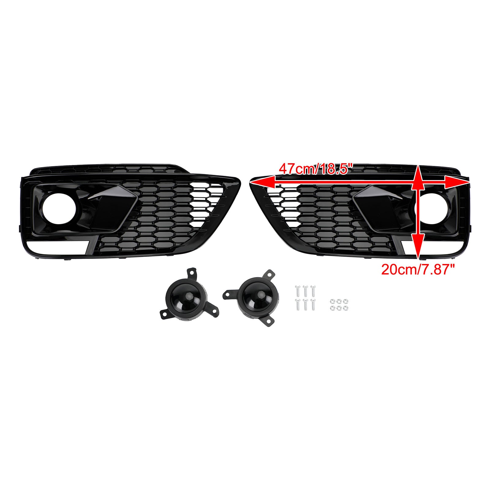 RSQ5 Black Front Honeycomb Fog Lamp Grilles Cover Fit Audi Q5 SQ5 2018-2020