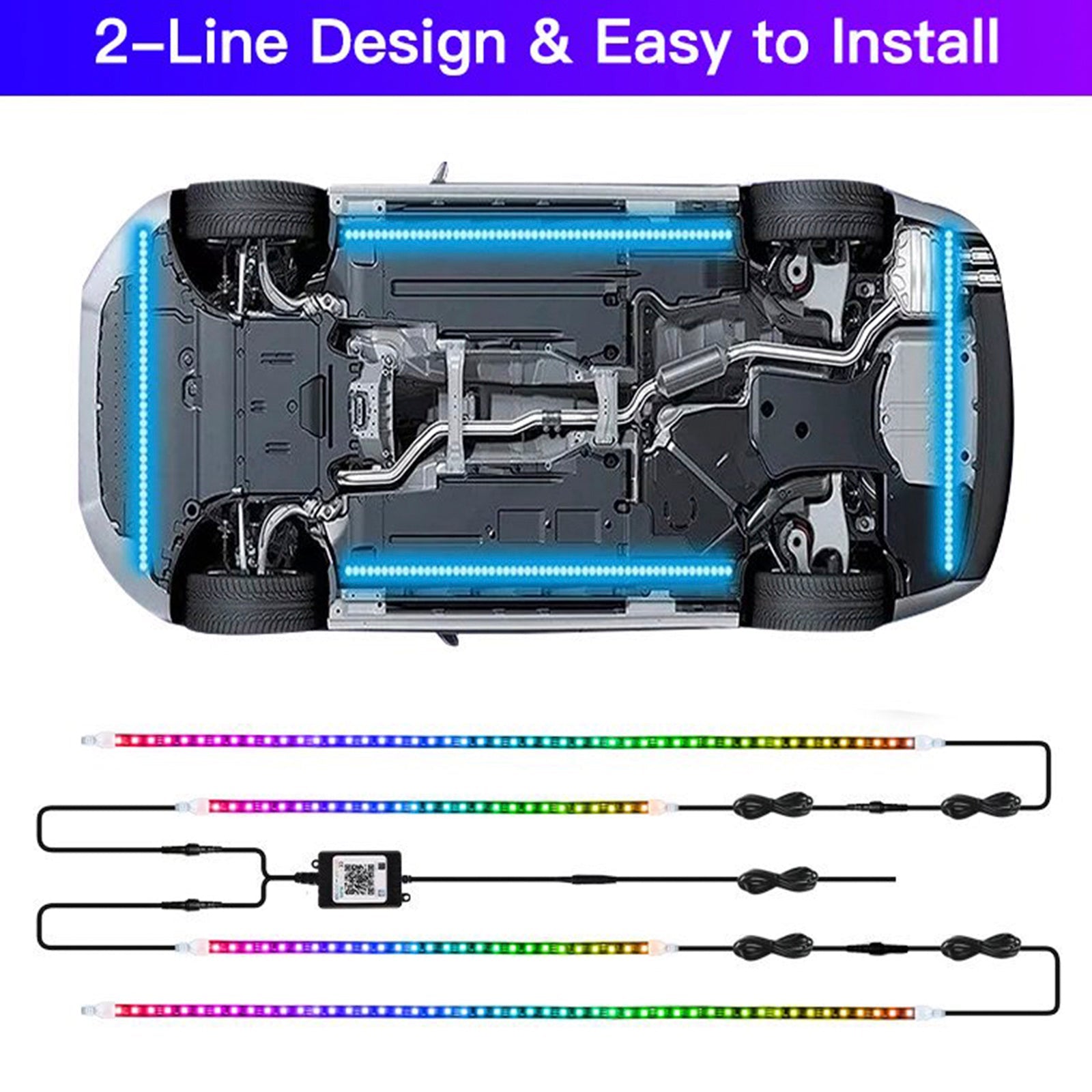 6Pcs LED Chassis Light Modified With Fantasy Ambient Light APP Controller 60cm*2+180cm*2+60cm*2