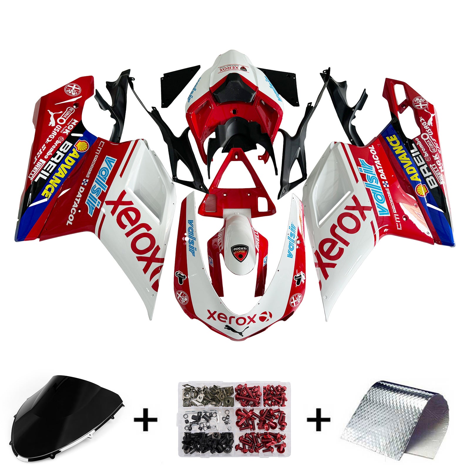 Fairings for 2007-2012 Ducati 1098 1198 848 White & Red Xerox Generic