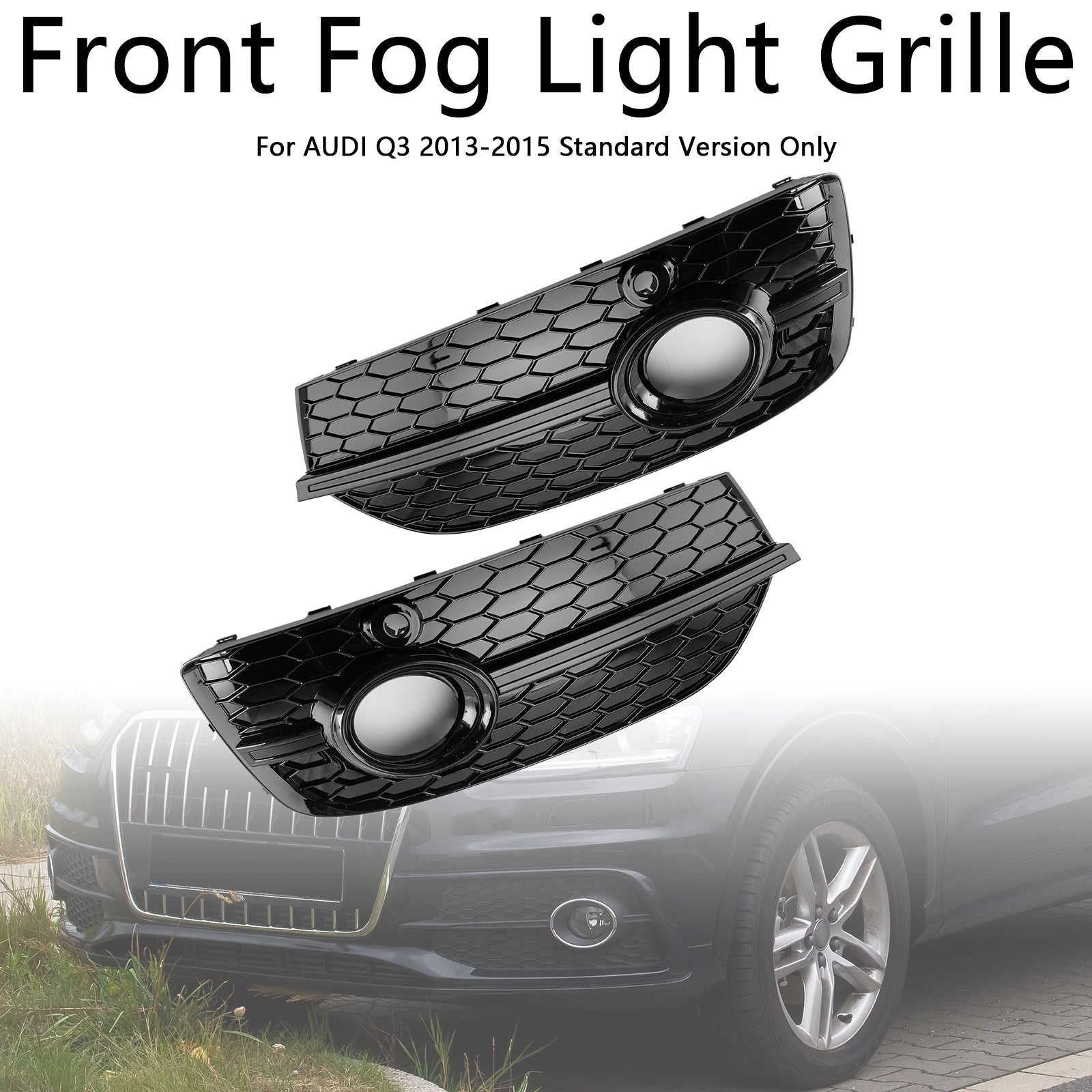 2013-2015 Audi Q3 RSQ3 Style Honeycomb Front Fog Light Covers Gloss Black