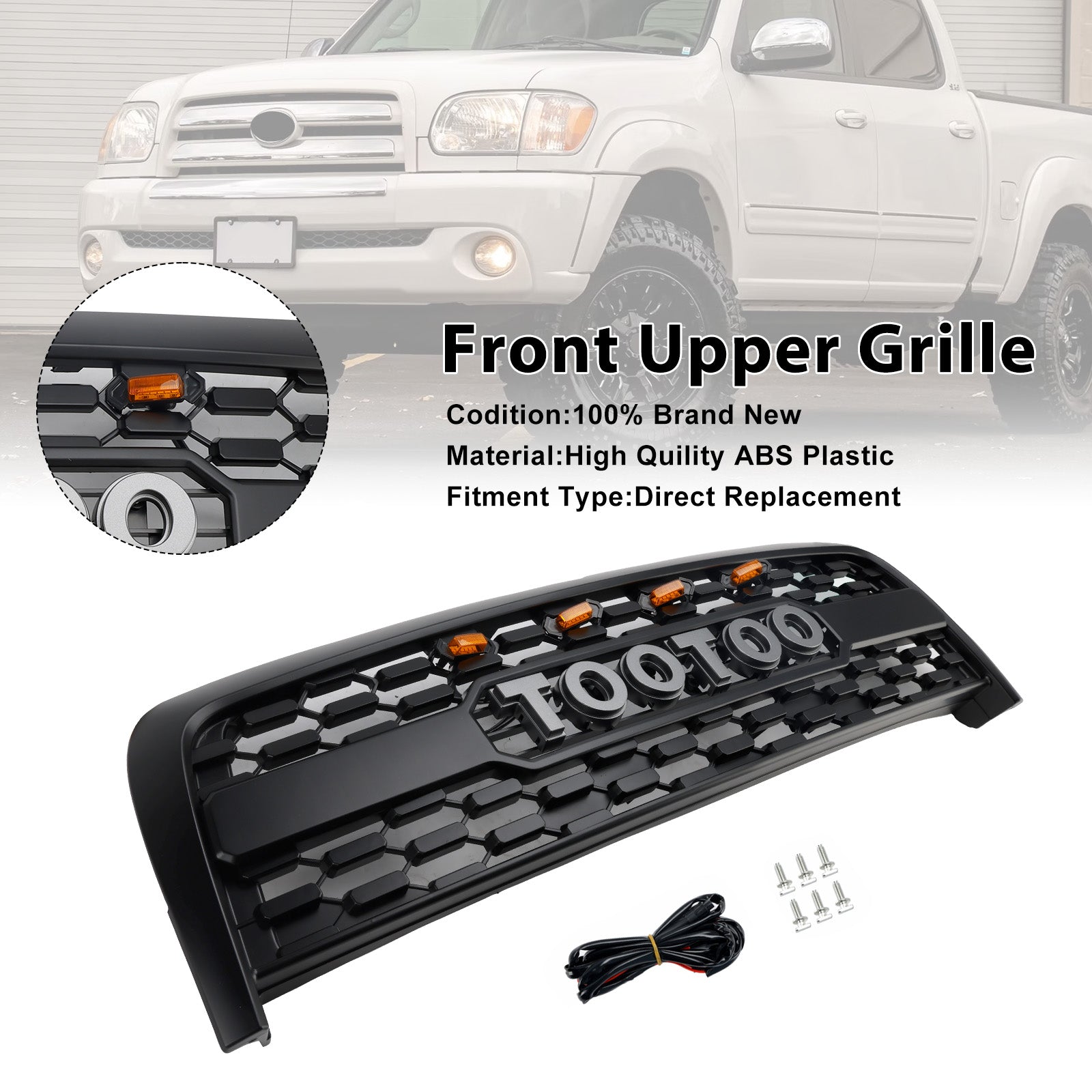 2003-2006 Toyota Tundra W/Light Matte Black Front Bumper Grill Grille
