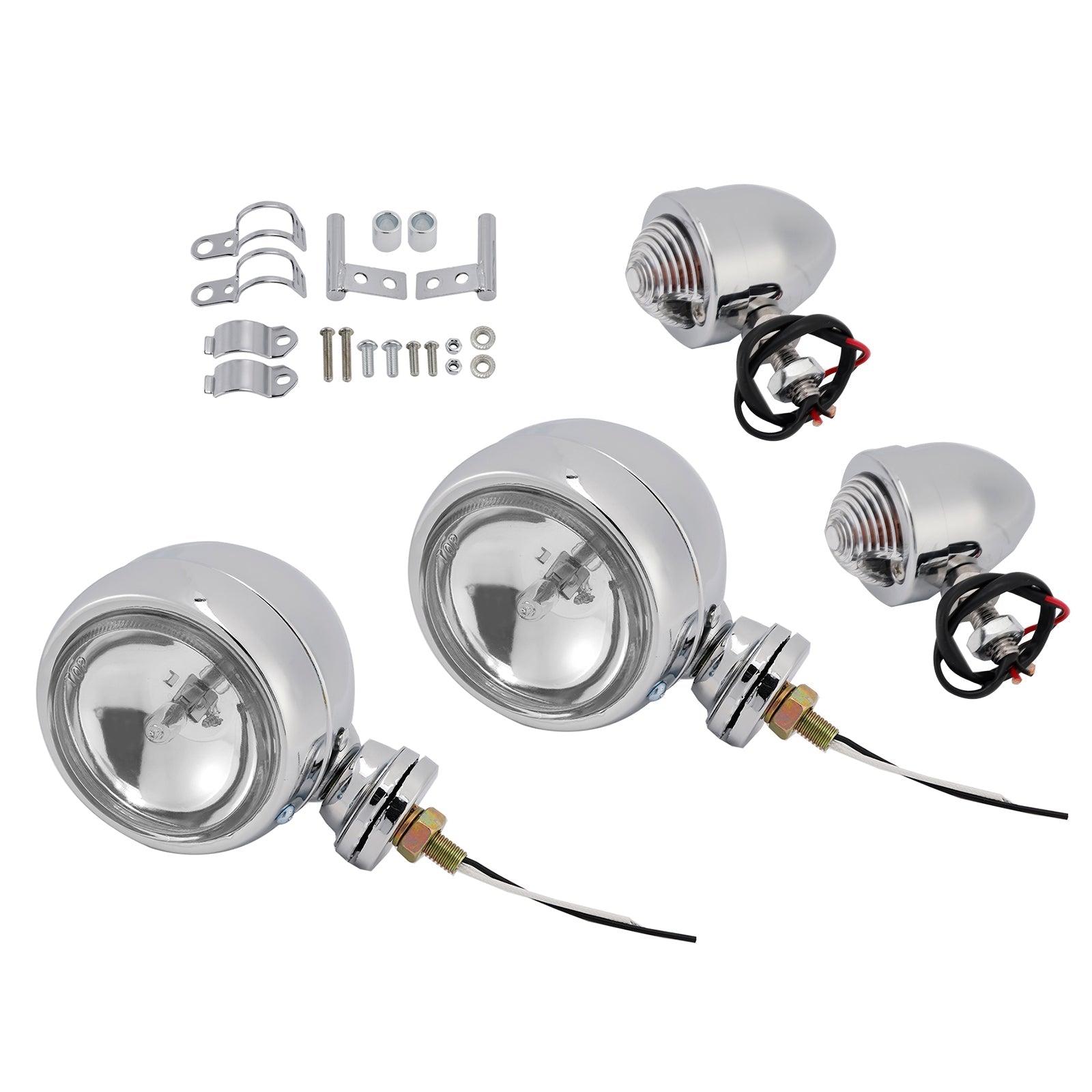 Motorcycle Beam Headlight Fog Lamp Custom Chrome #D19 For Racer Bobber Chopper