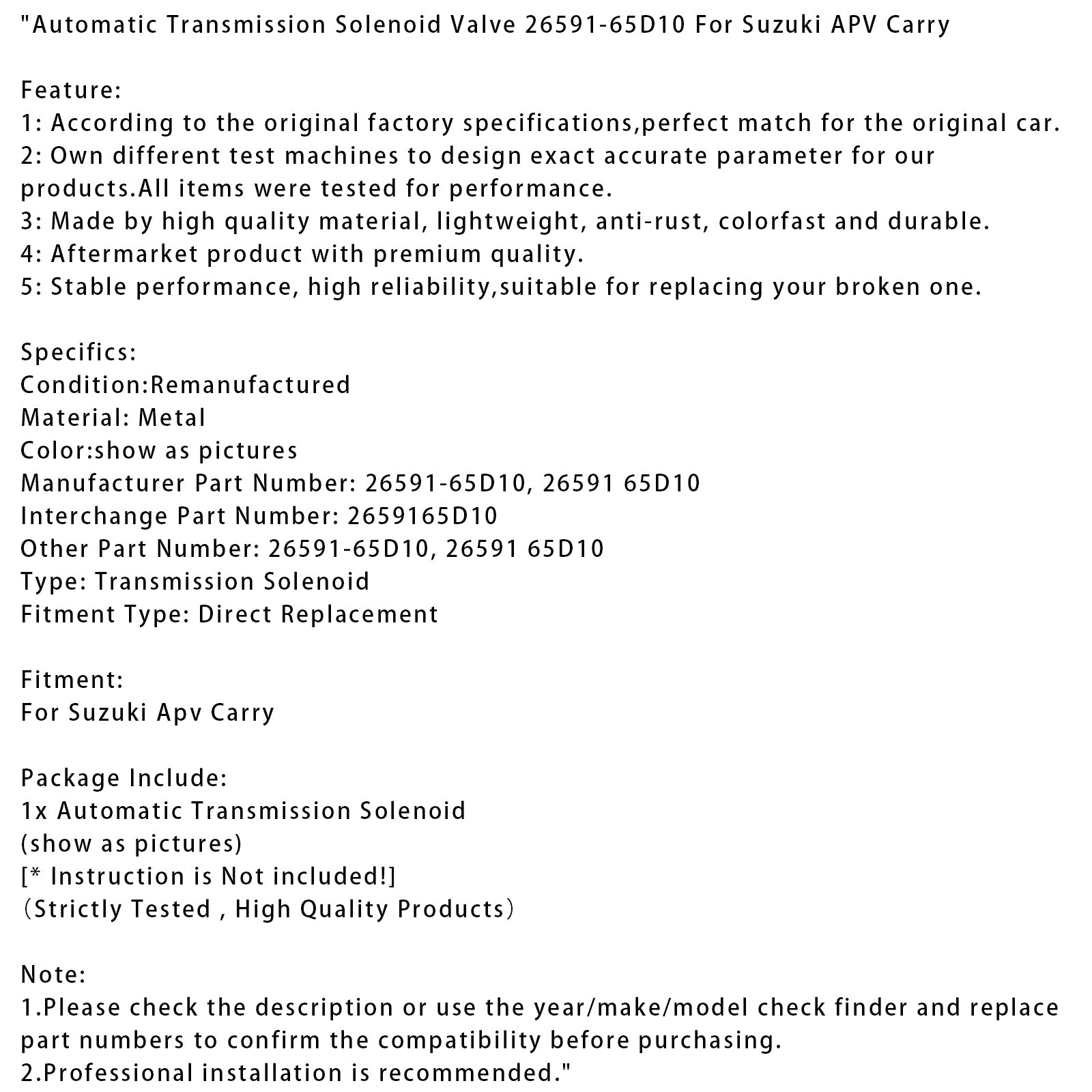Suzuki APV Carry Automatic Transmission Solenoid Valve 26591-65D10