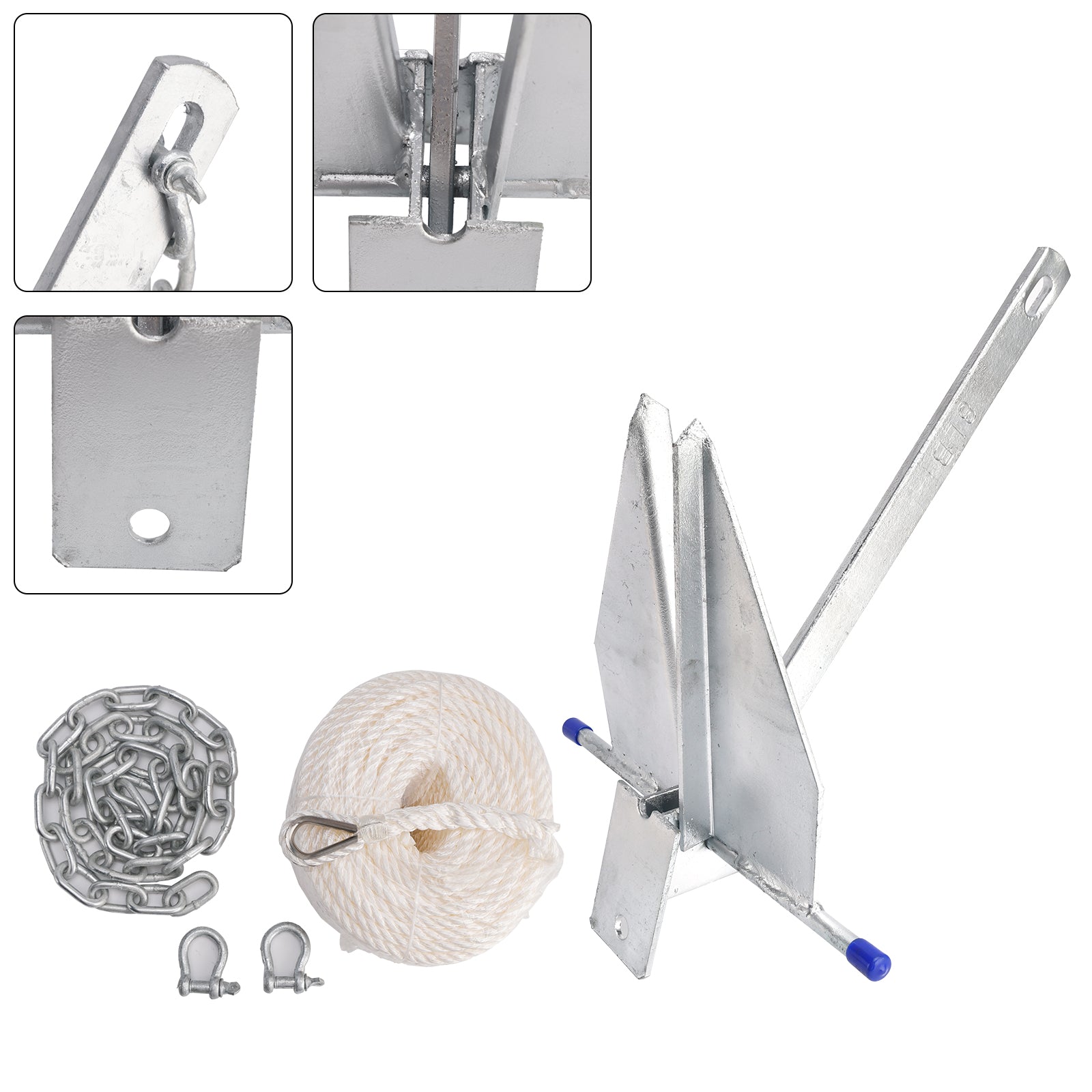 Kit Galvanized Boat Anchor 13Lbs Sliding Anchor & Chain & Rope Silver For Boat 13lbs