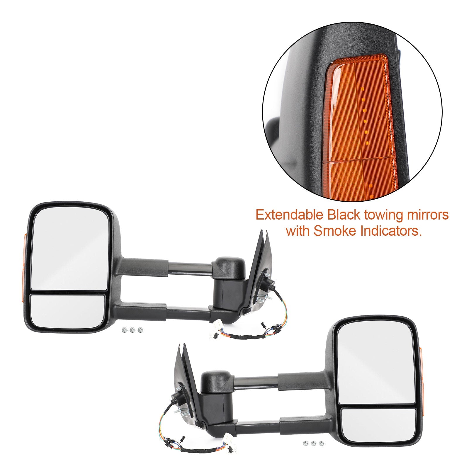Pair of Electric Extendable Towing Mirrors for Mitsubishi Triton 2015+ Black