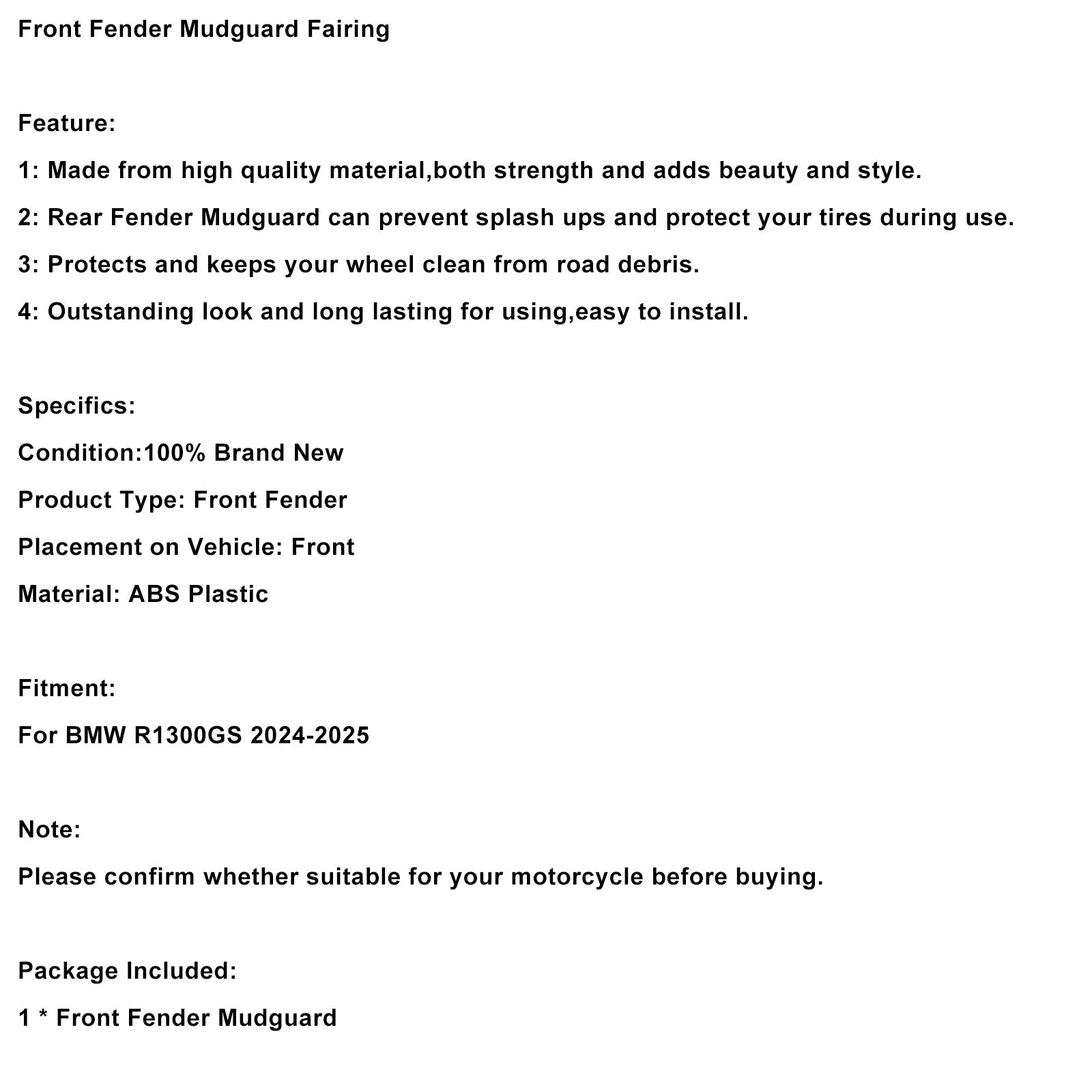 2024-2025 BMW R1300GS Front Fender Mudguard Fairing