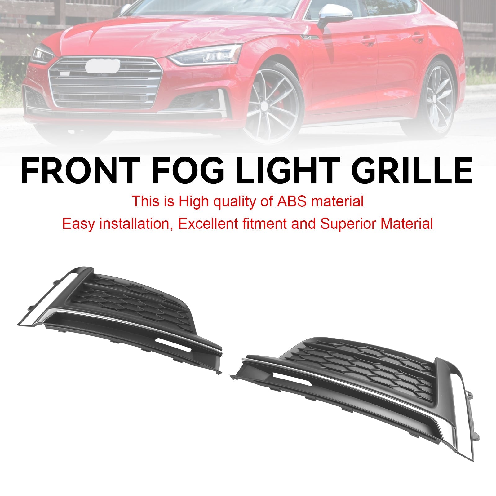 Audi A5 S-Line S5 2018-2019 2PCS Front Bumper Fog Light Grille Cover Trim