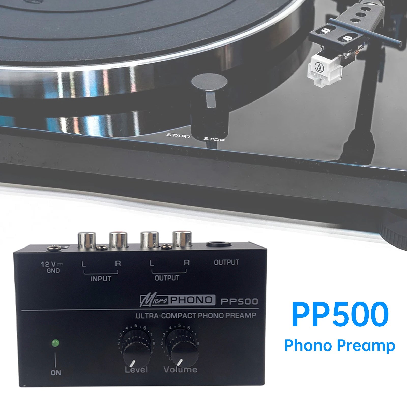 PP500 Phono Preamp Preamplifier with Level Volume Control for LP Vinyl Turntable