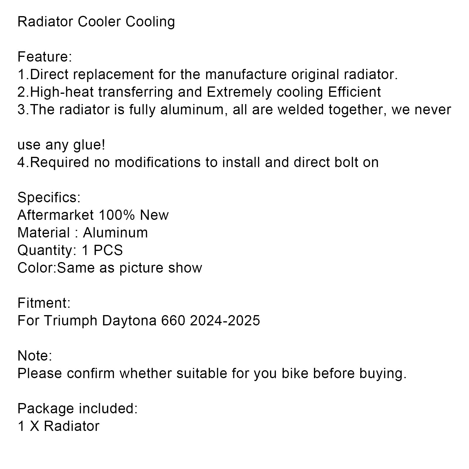 Radiator Cooling Engine Cooler For Daytona 660 2024-2025