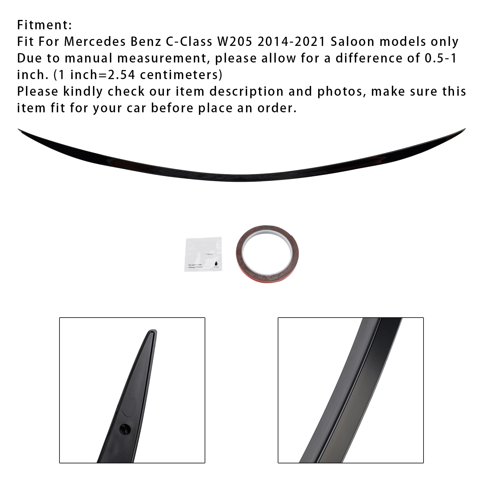 Gloss Black Rear Spoiler For Mercedes-Benz C-Class W205 2014-2121 C63 Style