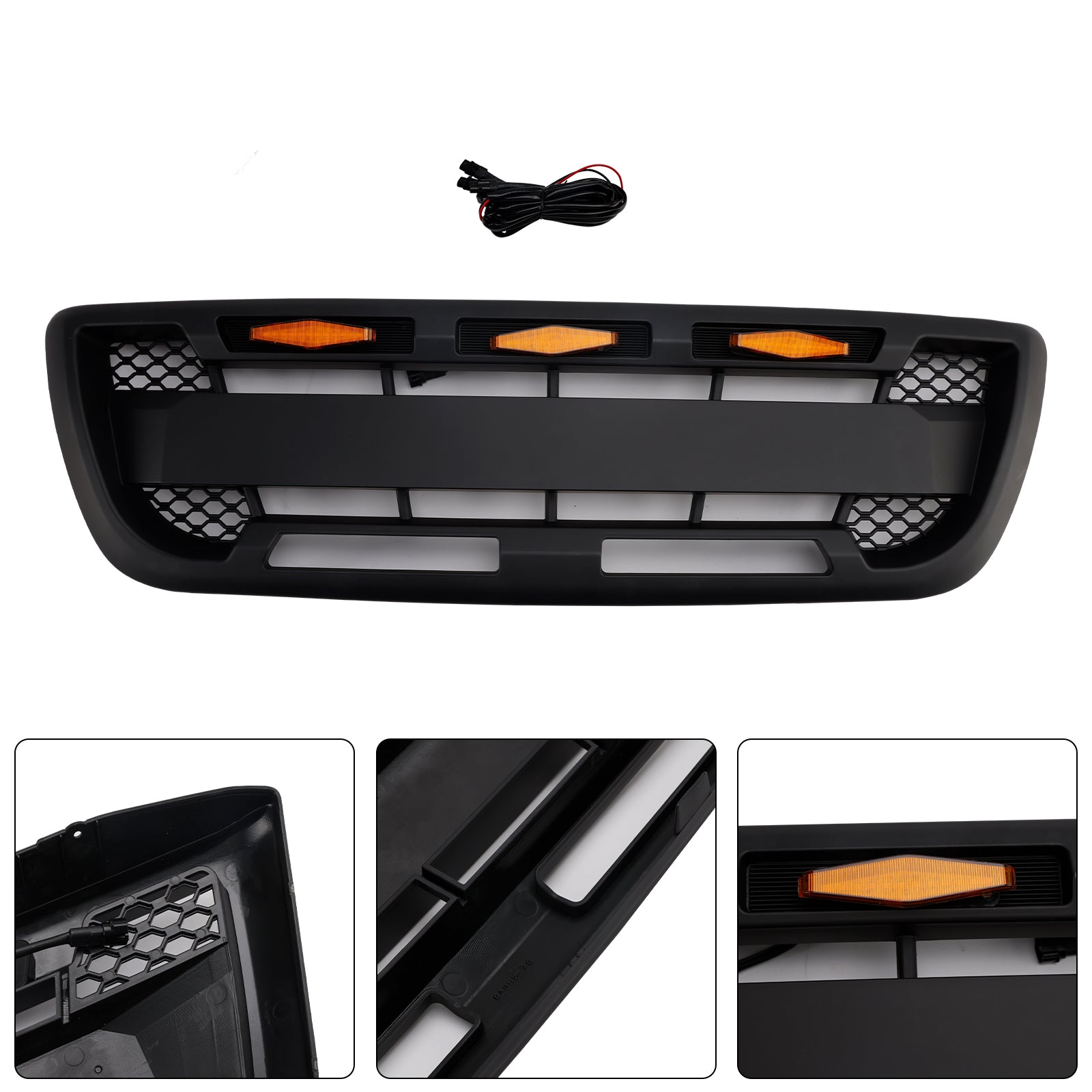 Matt Black Front Bumper Grille Grill Fit 1998-2000 Ford Ranger With LED Light