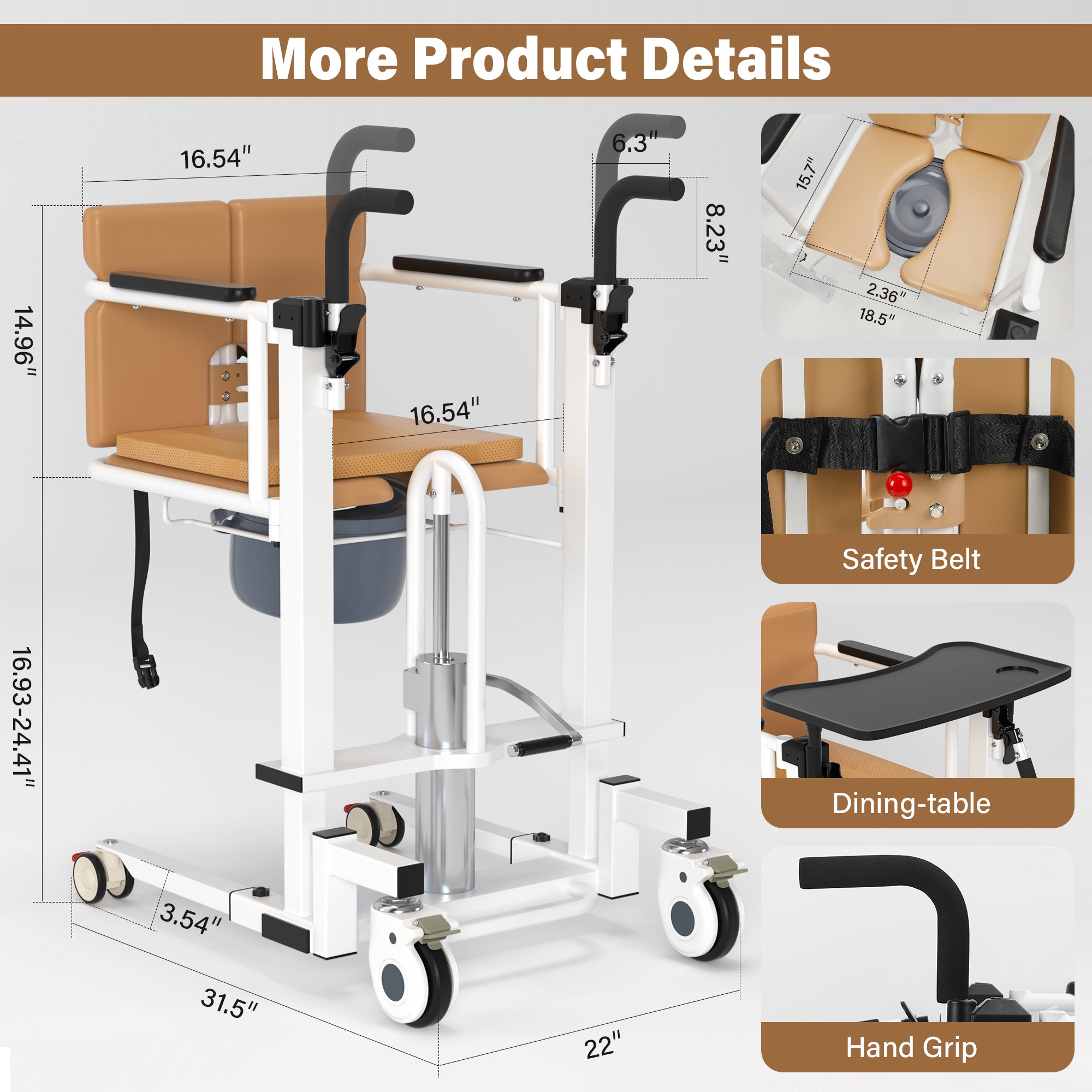 Hydraulic Patient Transfer Lift Wheelchair w/180° Split Seat And Table