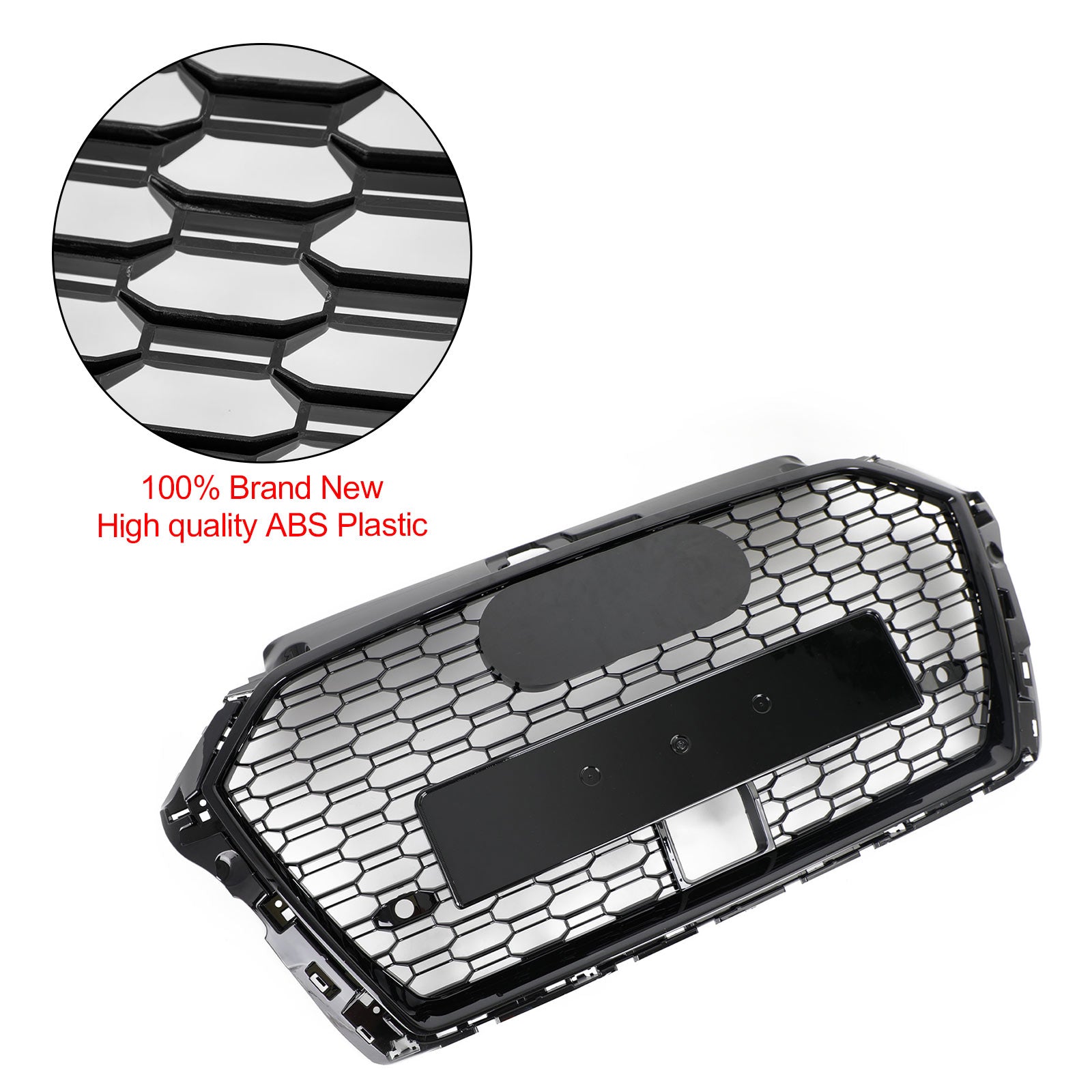 17-19 Audi A3 S3 Honeycomb Front Grille RS3 Style With ACC Gloss Black Generic