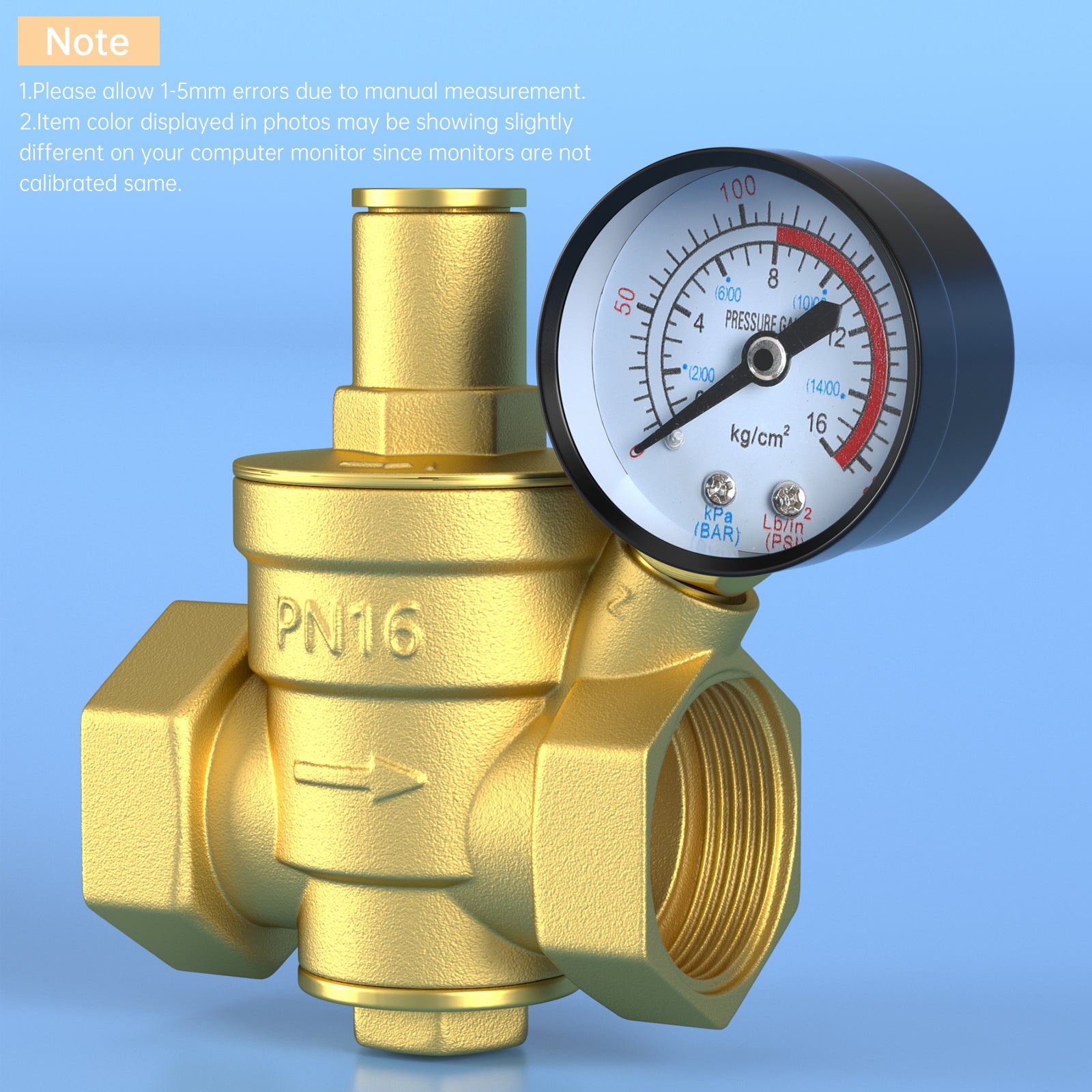 DN25 1" Brass Adjustable Water Pressure Reducing Regulator Valves With Gauge