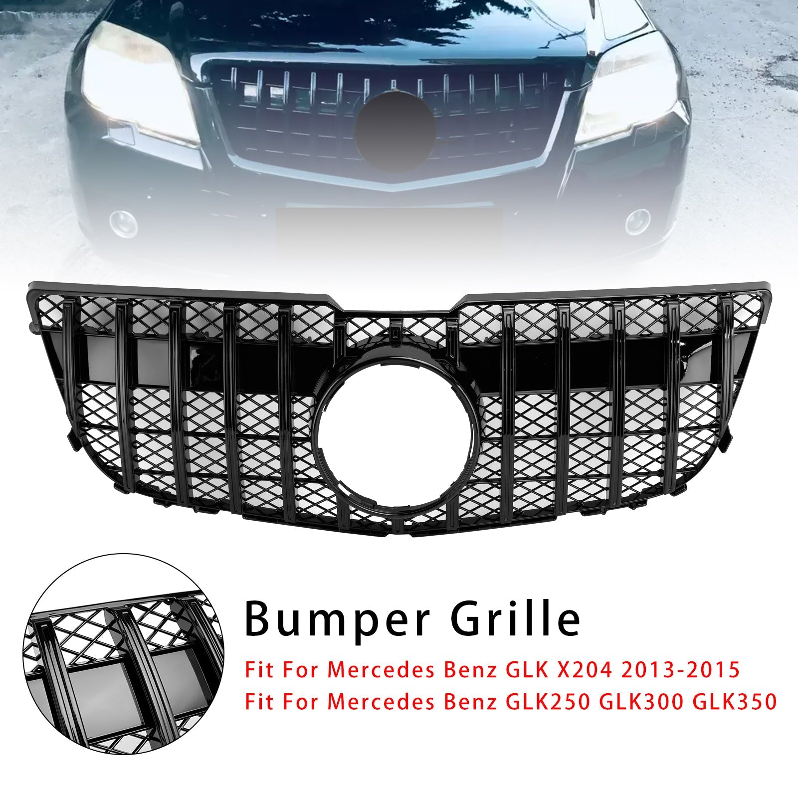 2013-2015 Mercedes Benz GLK X204 GT Gloss Black Front Grille Grill