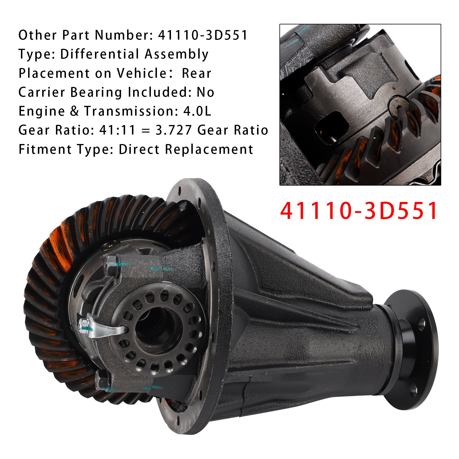 Rear Differential Assembly 41:11 3.727 Gear Ratio For Toyota 4Runner 4.0L 2003-2009