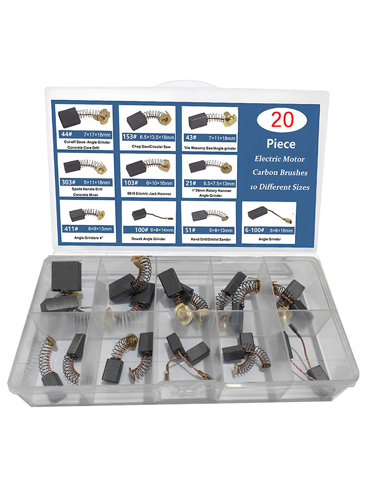 20Pcs Electric Motor Carbon Brushes 10 Sizes Replacement Repair Power Tool Part