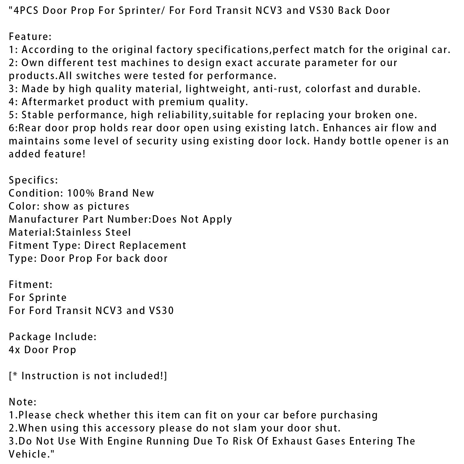 4PCS Door Prop For Sprinter/ For Ford Transit NCV3 and VS30 Back Door