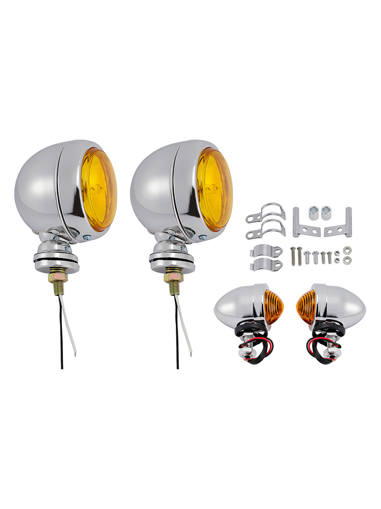 Motorcycle Beam Headlight Fog Lamp Custom Chrome #D20 For Racer Bobber Chopper