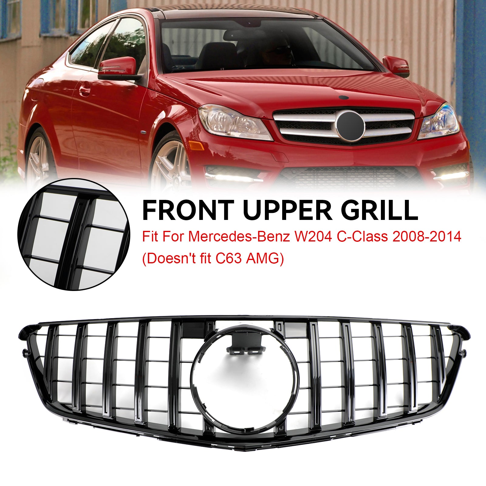 GTR Style Front Bumper Grille Grill Fit Benz C-Class W204 C300 C350 2008-2014