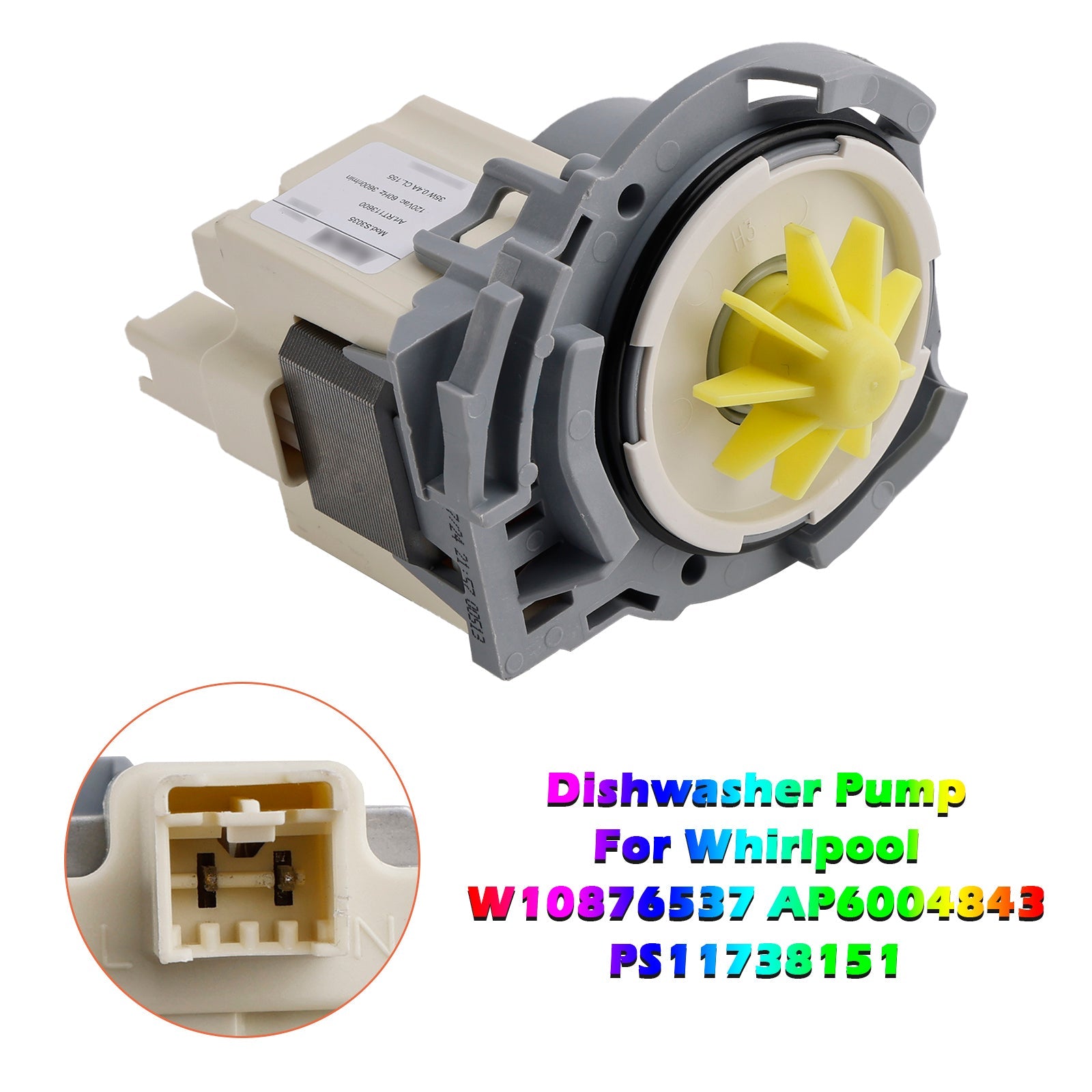 Dishwasher Drain Pump W10876537 For Whirlpool W10724439 AP6004843 PS11738151