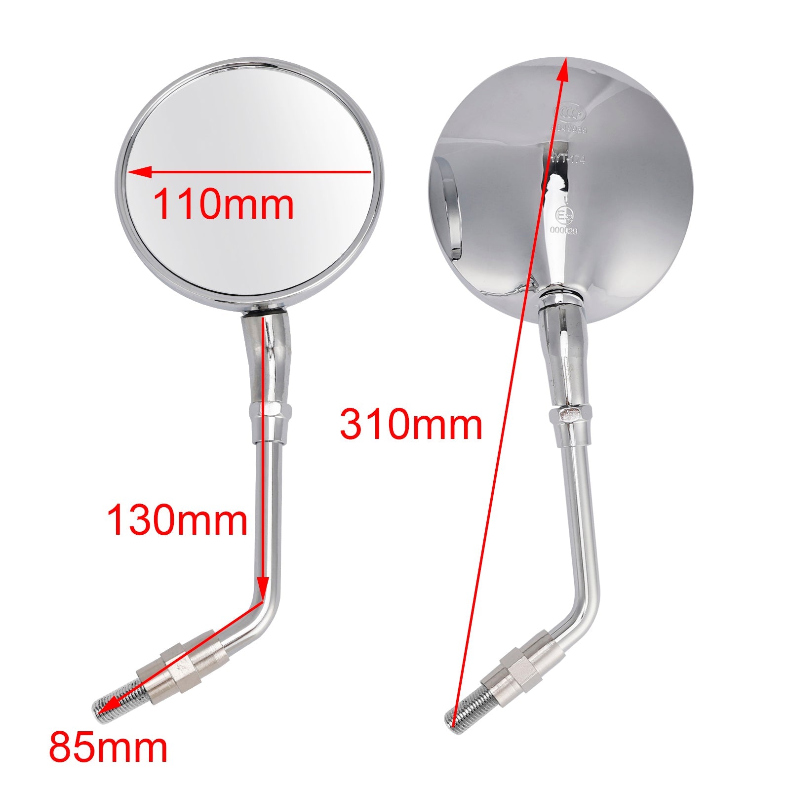 PAIR 10MM MIRRORS CHROME 88210-MCC-000 FOR HONDA VT100 GL1000 CB1300F CB500
