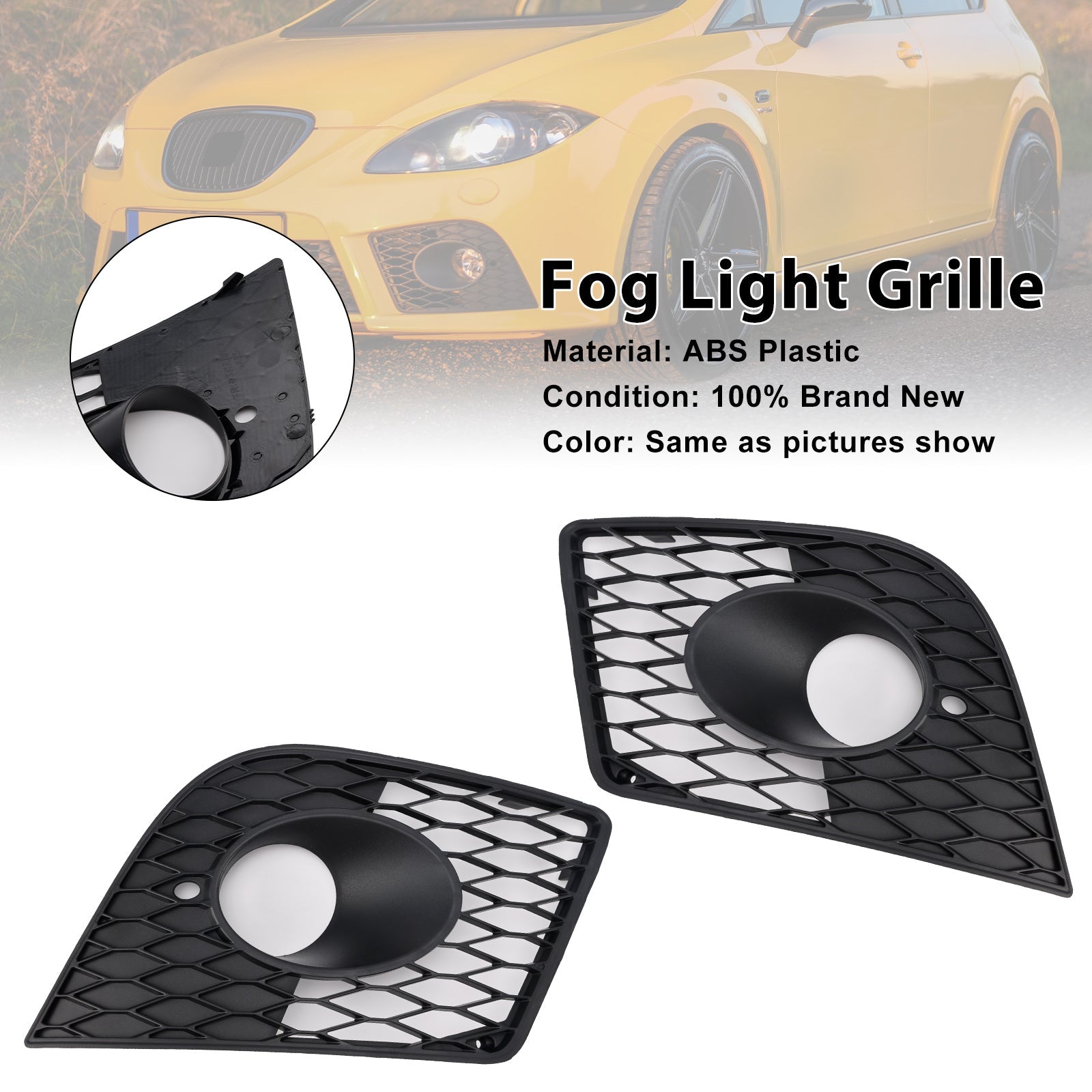 2PCS Front Bumper Fog Light Cover Grille Grill Fit Seat Leon Cupra 2005-2012