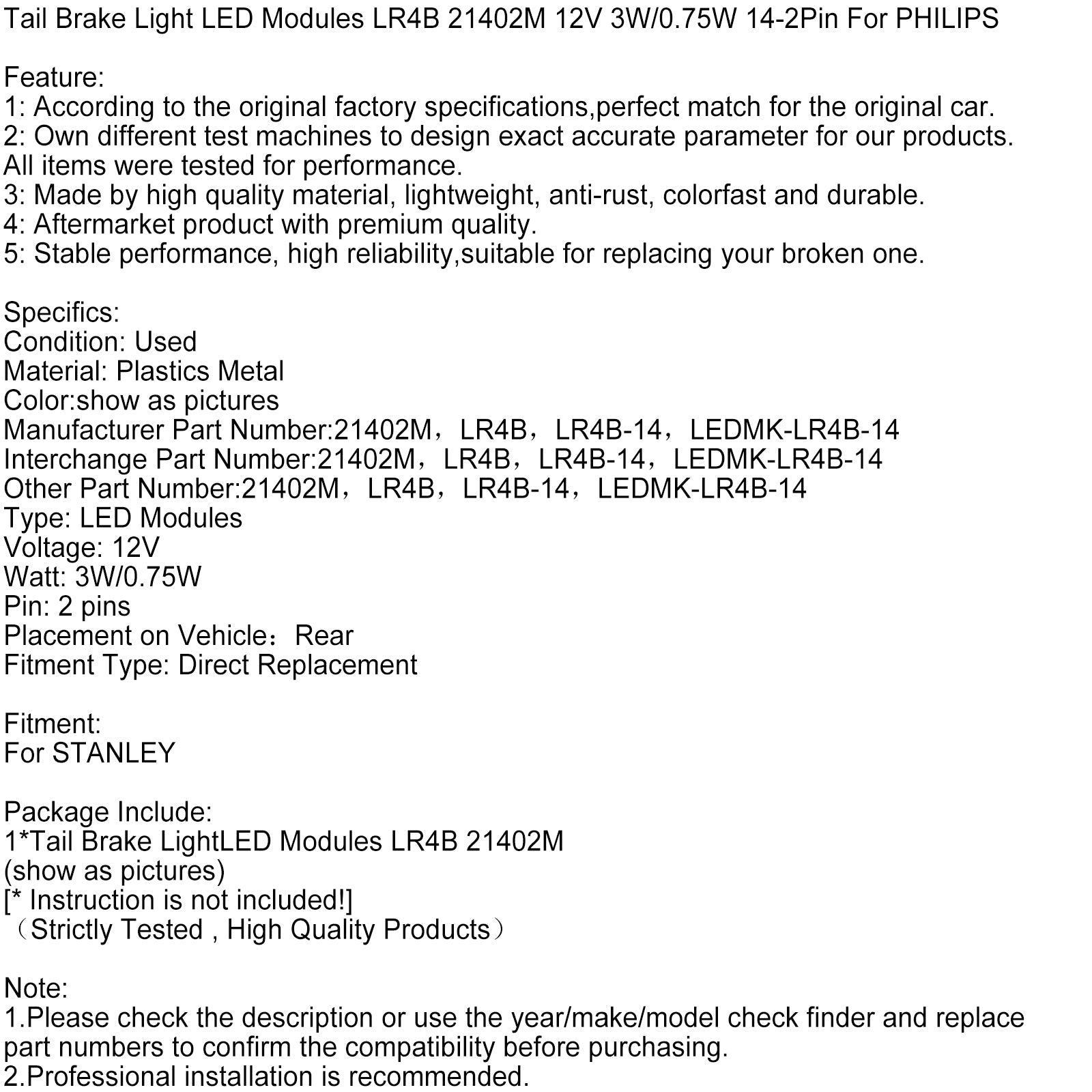 Tail Brake LightLED Modules LR4B 21402M 12V 3W/0.75W 14-2Pin For PHILIPS