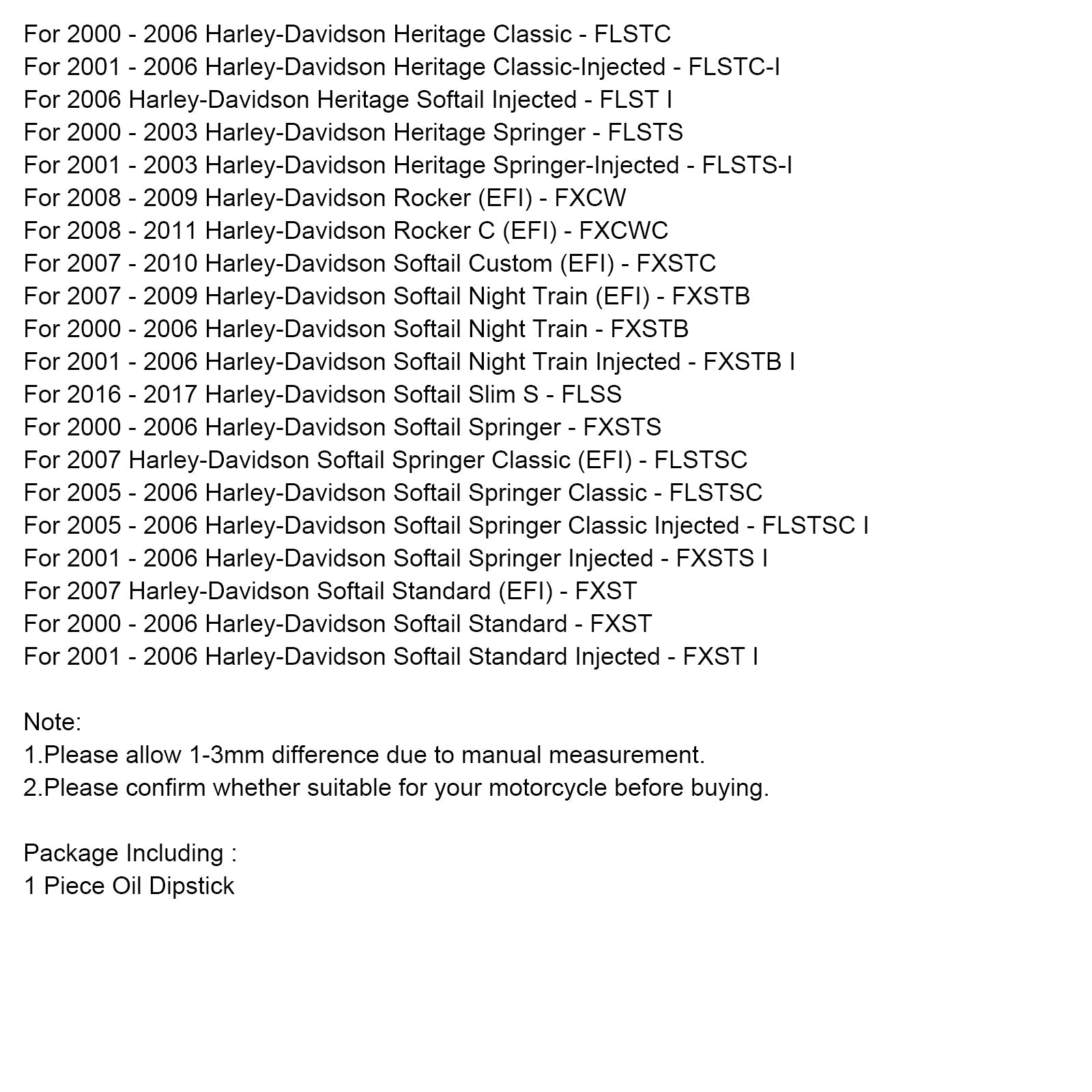 Oil Dipstick Tank Cap Plug For Softail 2000-2017 All Models