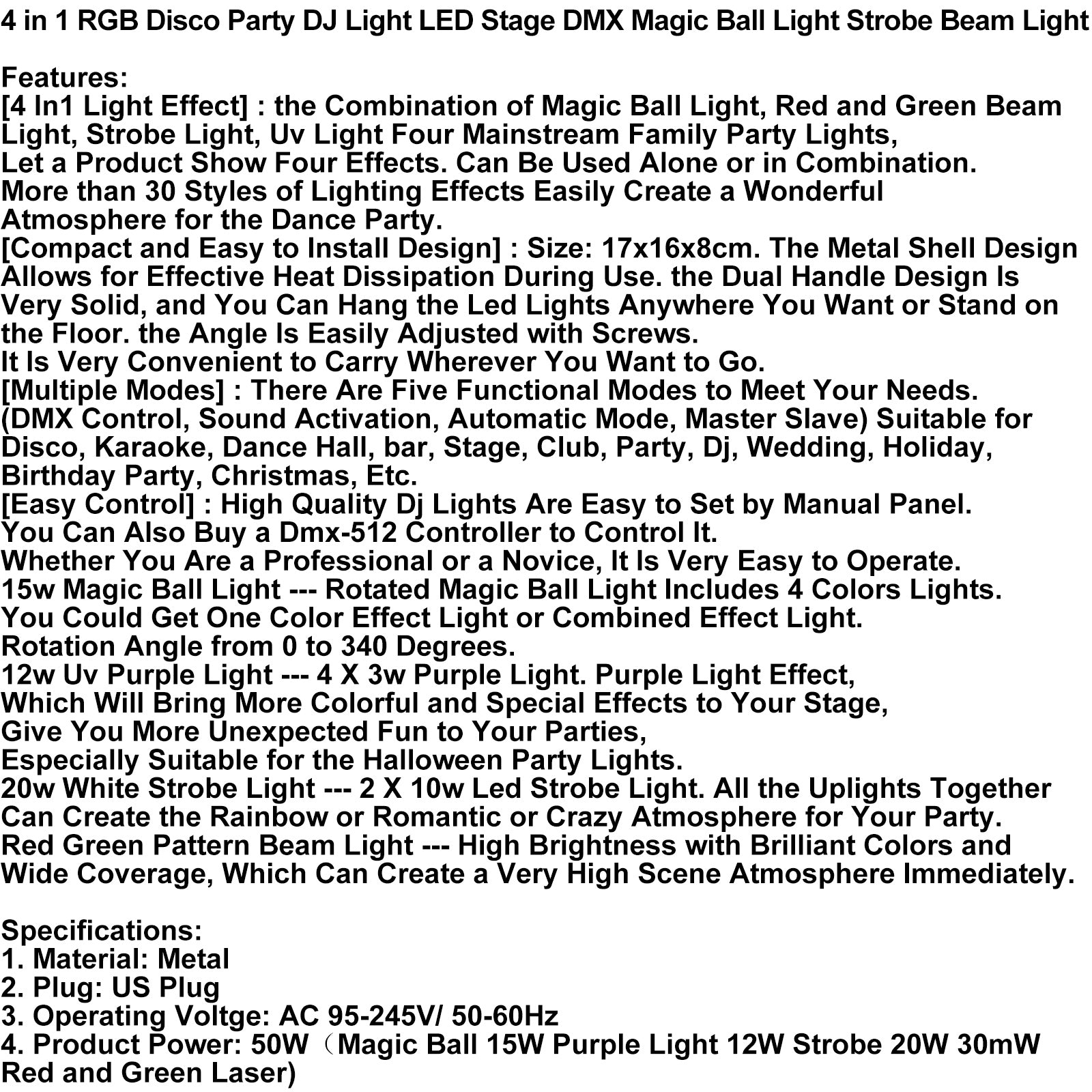 4 In 1 RGB Disco Party DJ Light LED Stage DMX Magic Ball Light Strobe Beam Light