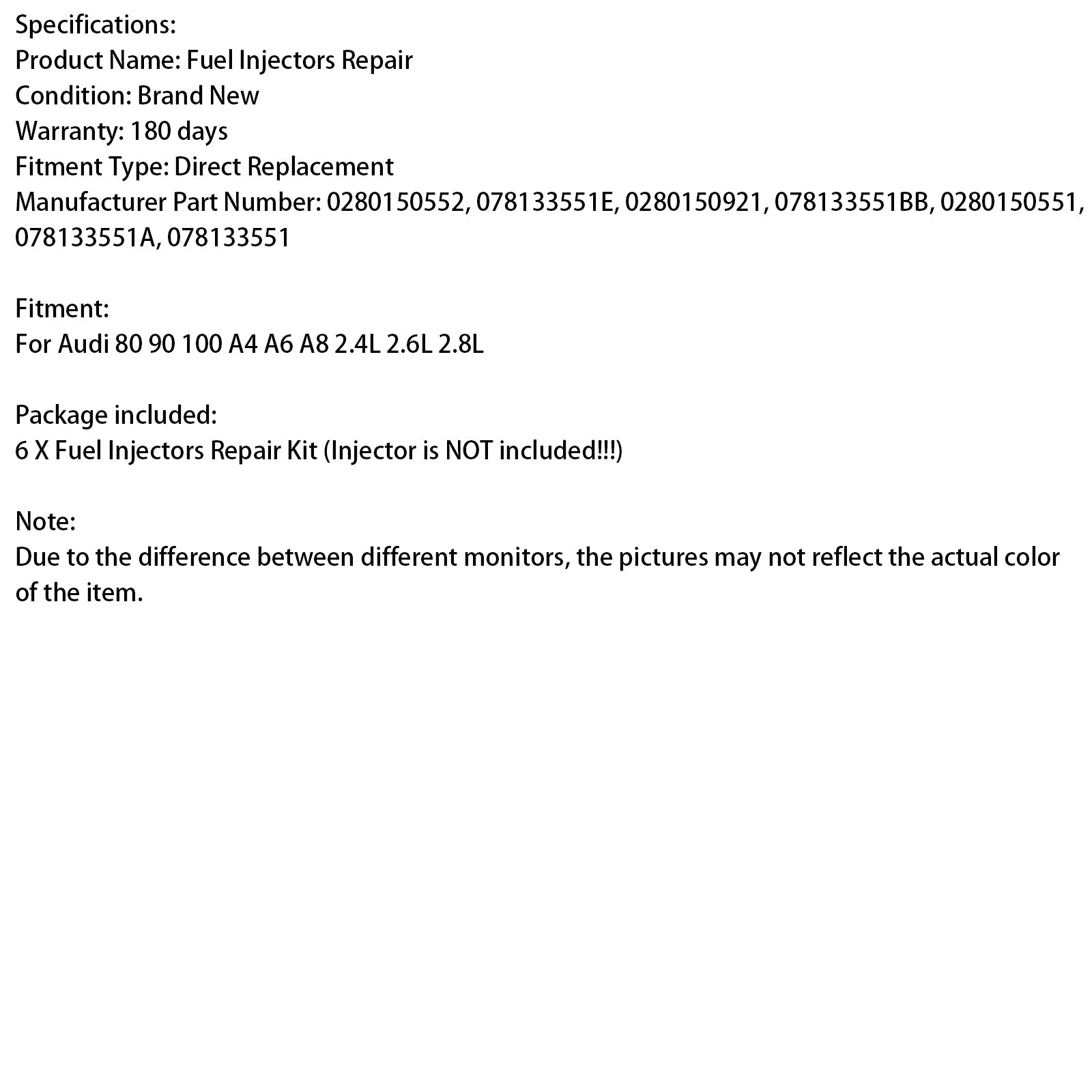 6PCS Fuel Injector O-Ring Filter Seal Fit Audi 80 90 100 A4 A6 A8 2.4 2.6 2.8