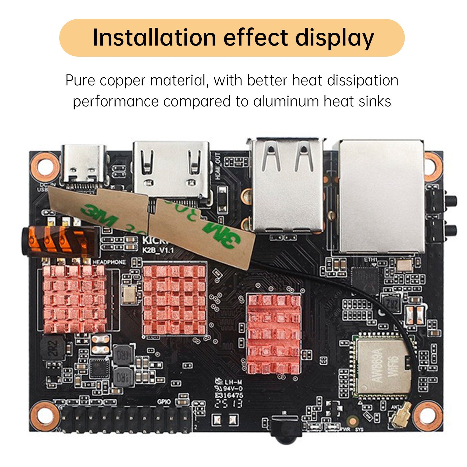Quanzhi H618 Development Board Heat Sink Pure Copper Radiator For Kickpi K2B