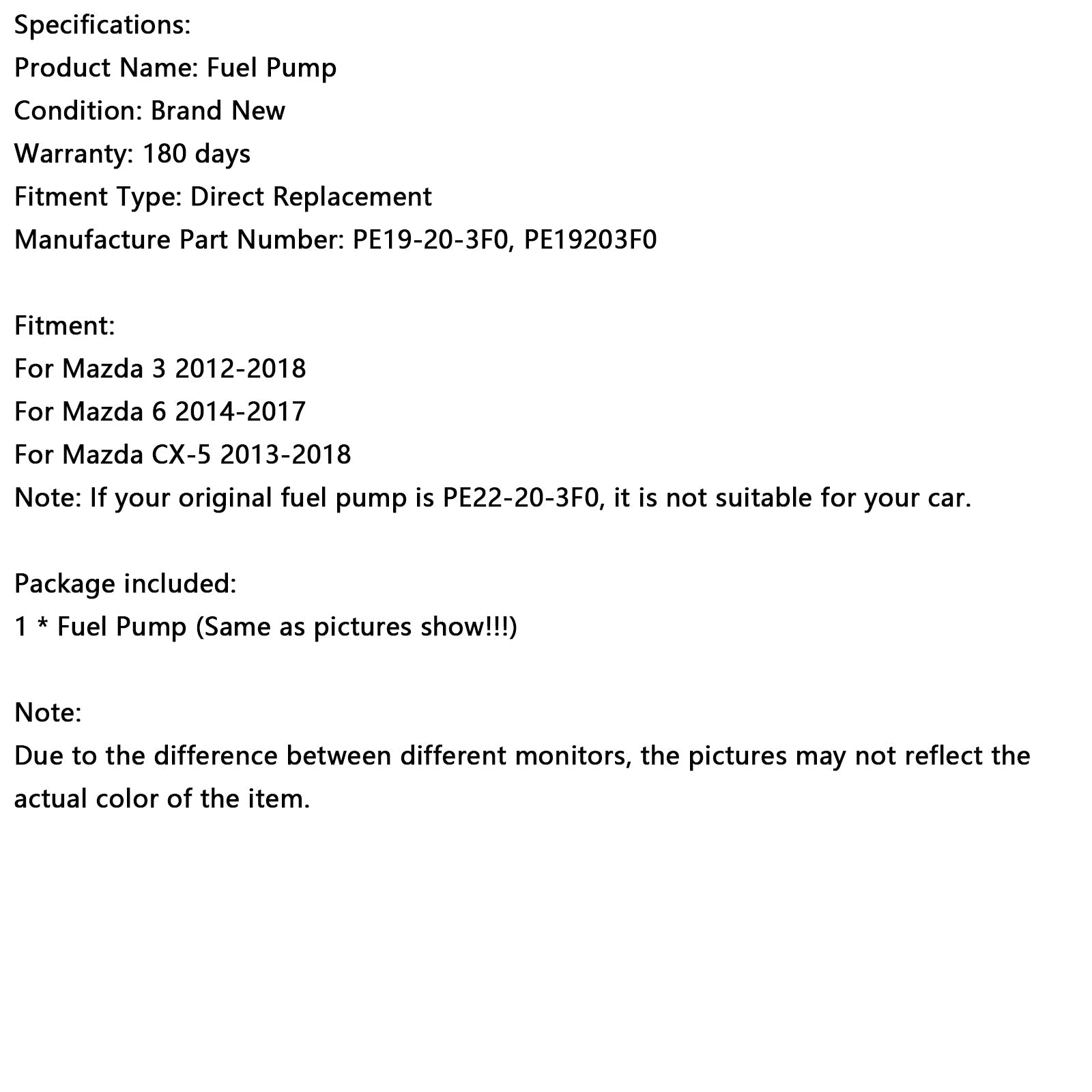 2012-2018 Mazda 3 High Pressure Fuel Pump PE19-20-3F0 PE19203F0