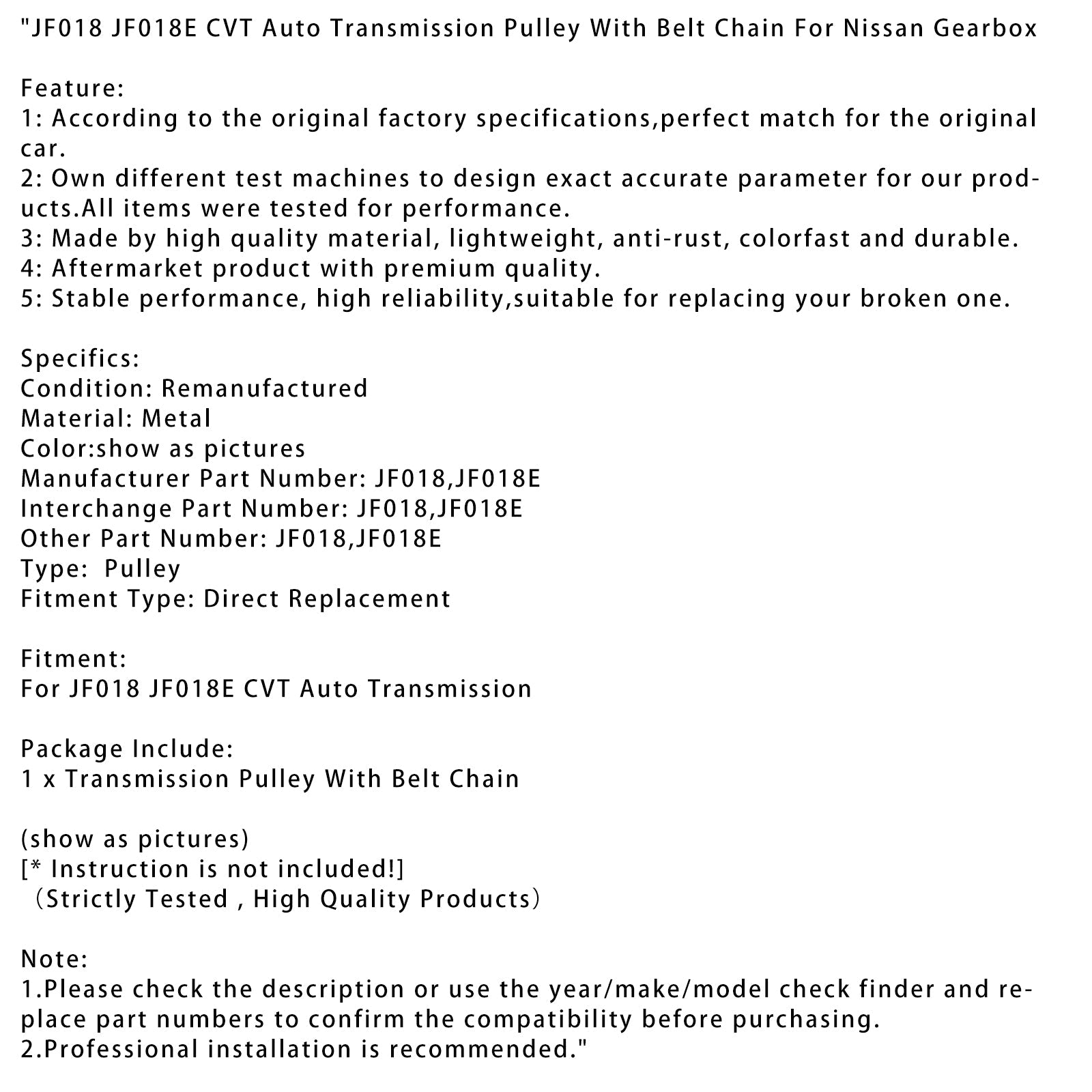 JF018 JF018E CVT 자동 변속기 풀리 닛산 기어 박스 용 벨트 체인