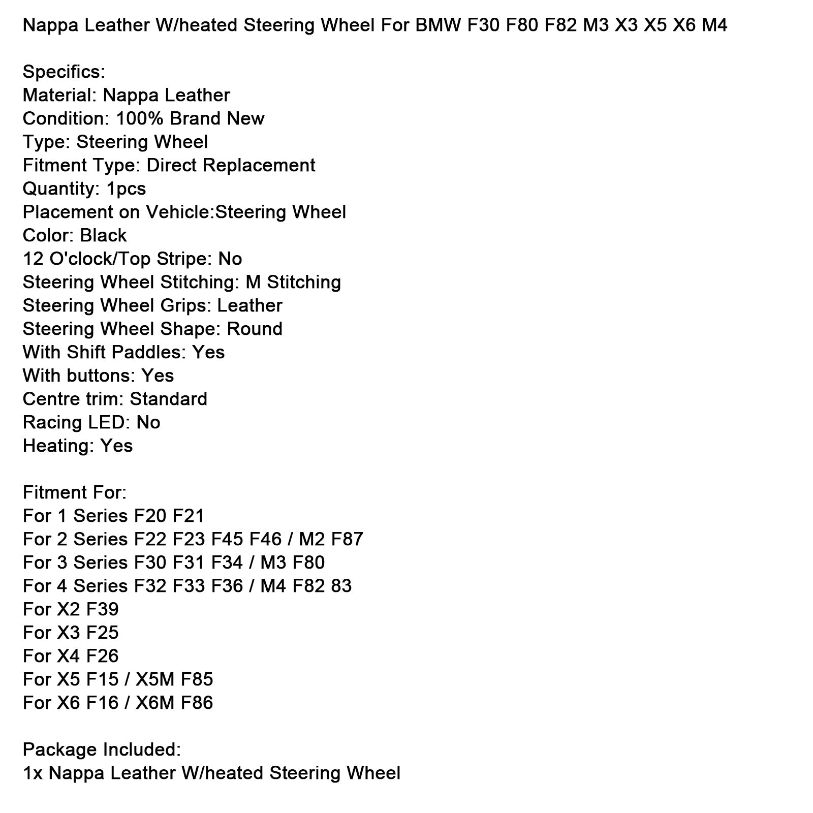 Nappa Leather W/heated Steering Wheel For BMW F30 F80 F82 M3 X3 X5 X6 M4