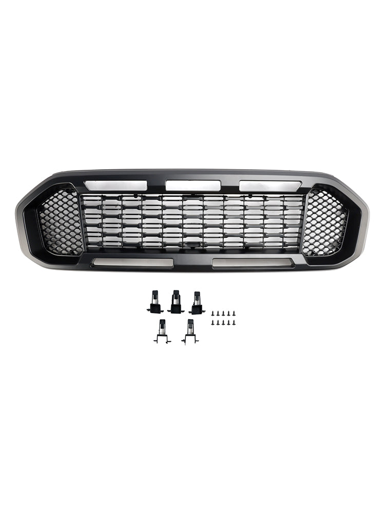 Black Front Bumper Grill Grille Fit Ford Ranger T8 2019-2023 W/LED Light