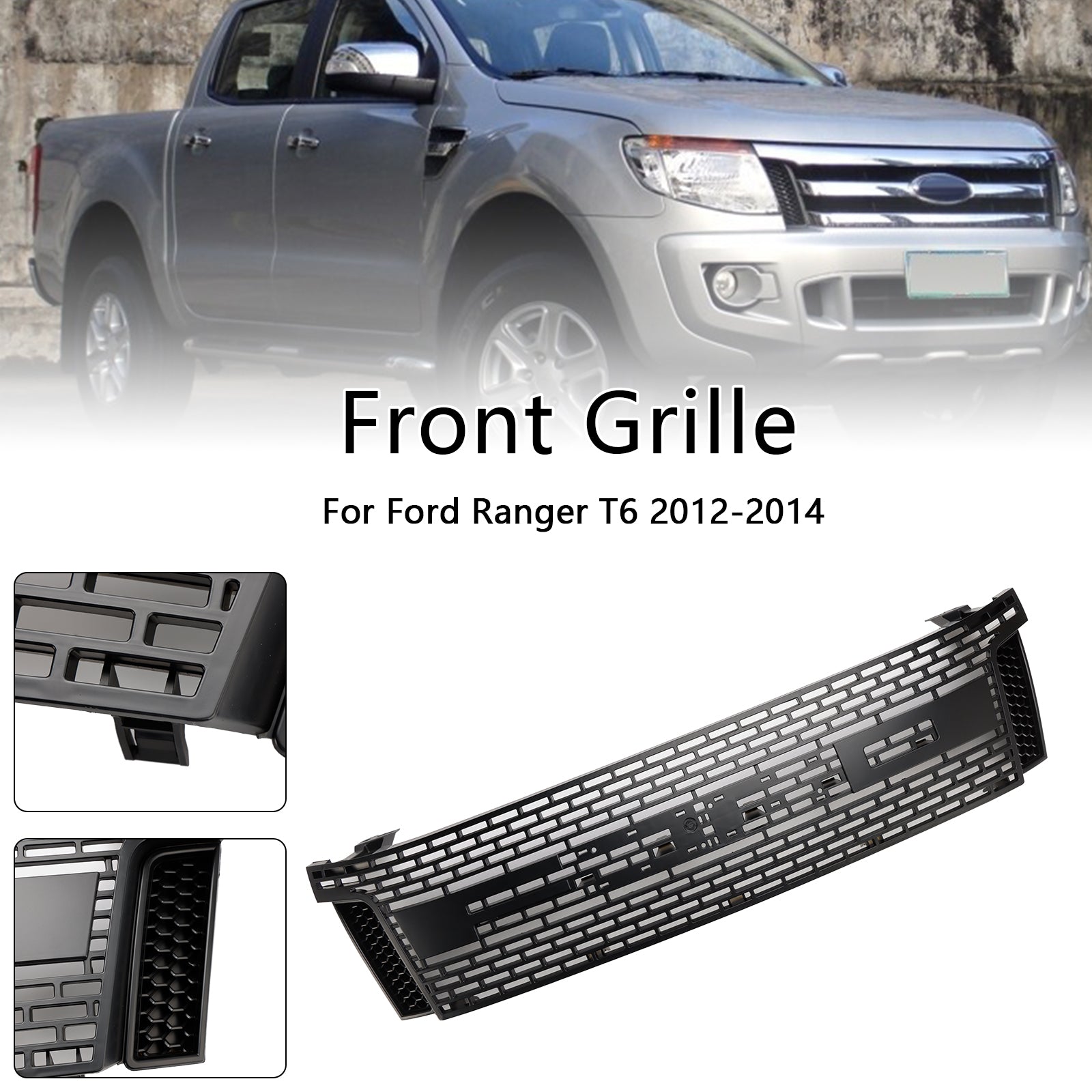 Matt Black Front Bumper Grill Grille Fit Ford Ranger T6 PX1 2012-2014