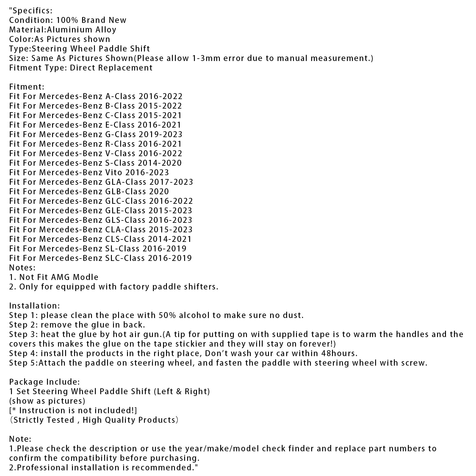 Steering Wheel Paddle Shifter For Benz C GLC E 2015-2022