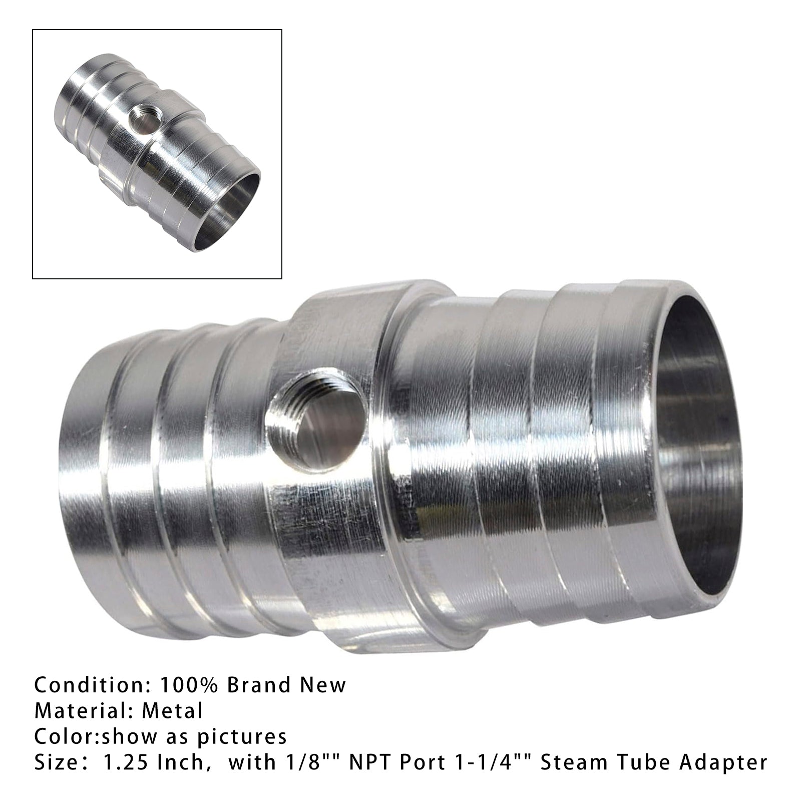 Radiator Hose Barb Coupler with 1/8" NPT Port 1-1/4" Steam Tube Adapter