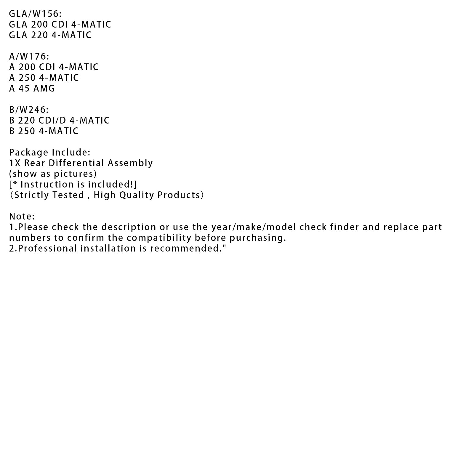 New Rear Differential AssemblyFor Mercedes-Benz GLA CLA A/W176 B/W246 Series