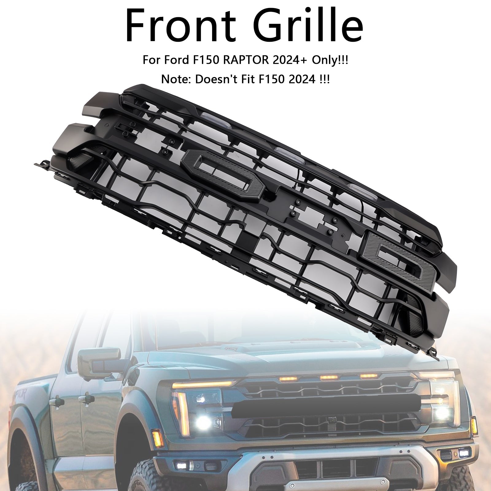 Black Front Bumper Grille Grill Fit Ford F150 RAPTOR 2024+ Only