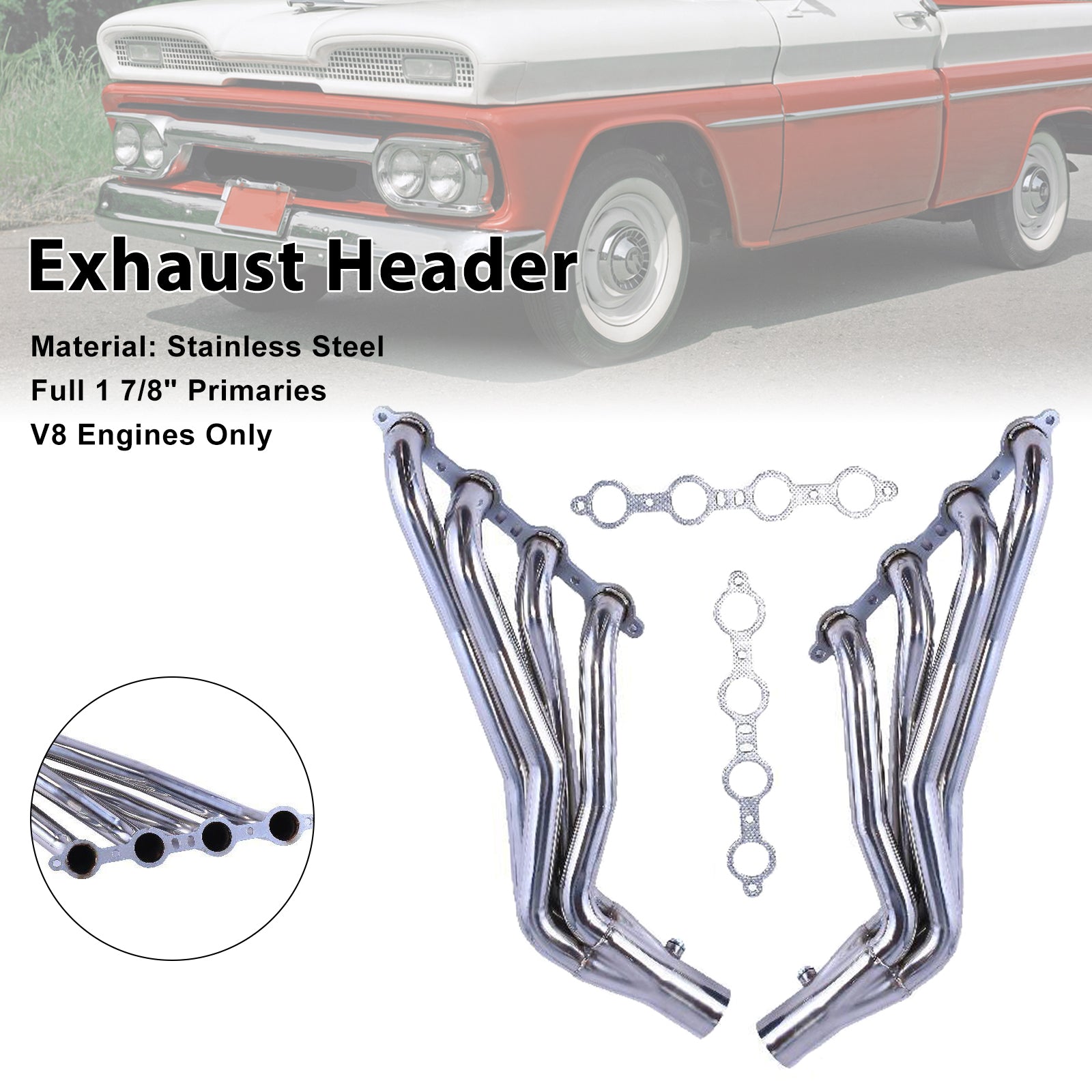 LS2 LS3 Exhaust Manifold Header Fit Chevy C10 LS LS1 LS6 Long Tube 1-7/8