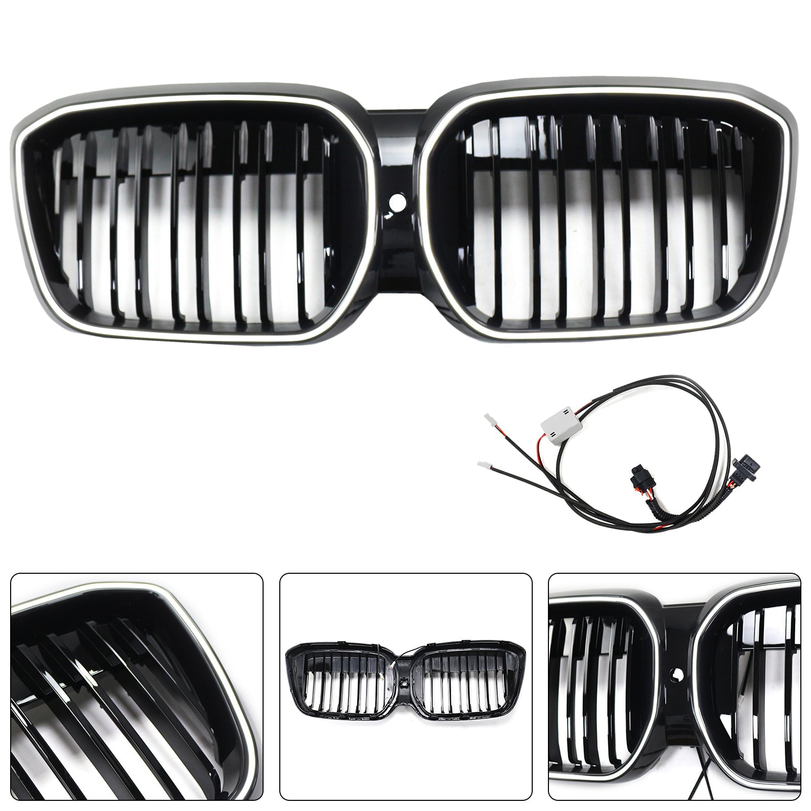 Double Slat Black Front Kidney Grill Grille Fit BMW IX3 G08 LCI 2022-2024