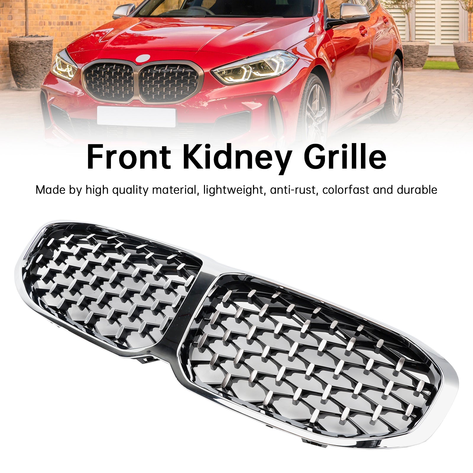 Front Kidney Grille Grill For BMW 1 Series F40 19-23 Silver Diamond Style